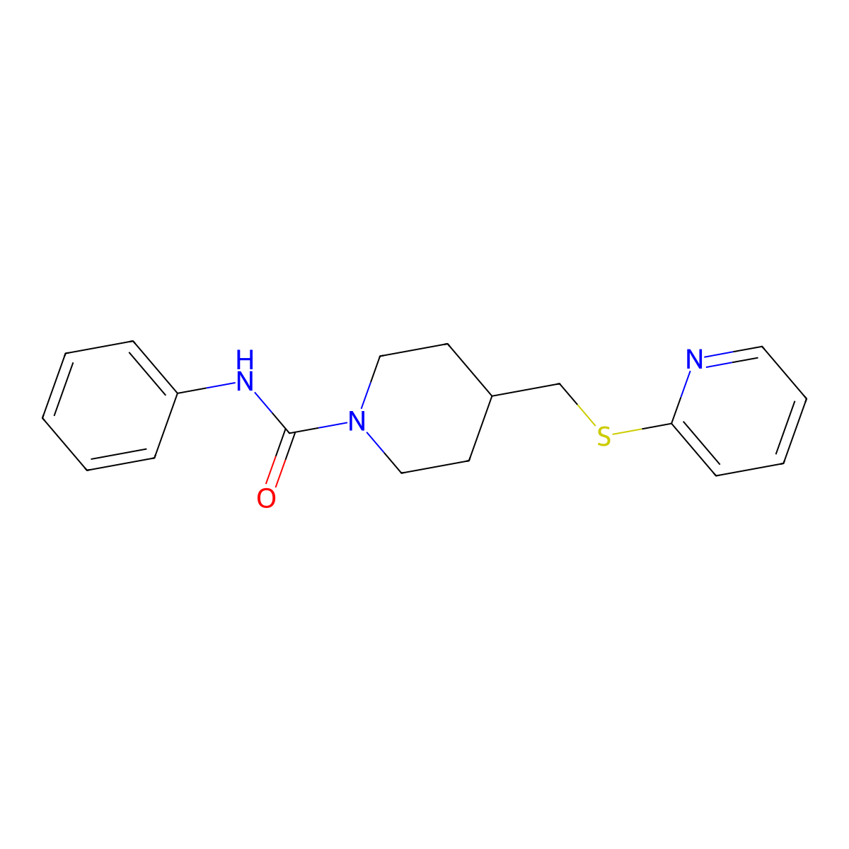 N-phenyl-4-((pyridin-2-ylthio)methyl)piperidine-1-carboxamide molecular structure, CAS 1421456-03-2