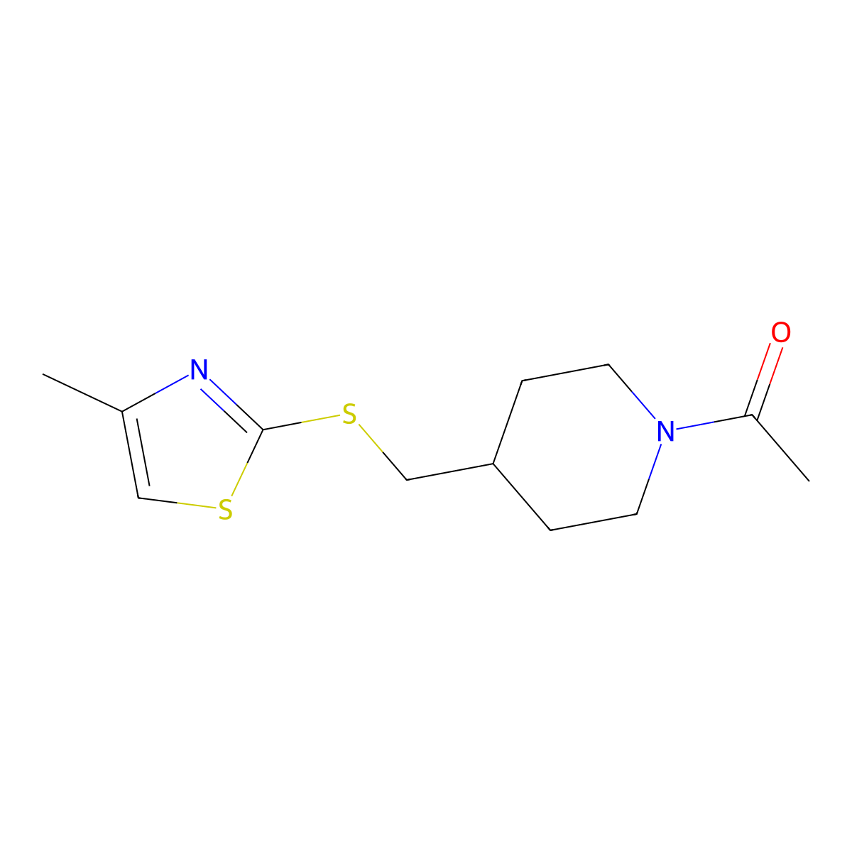 1-(4-(((4-Methylthiazol-2-yl)thio)methyl)piperidin-1-yl)ethanone molecular structure, CAS 1421456-09-8