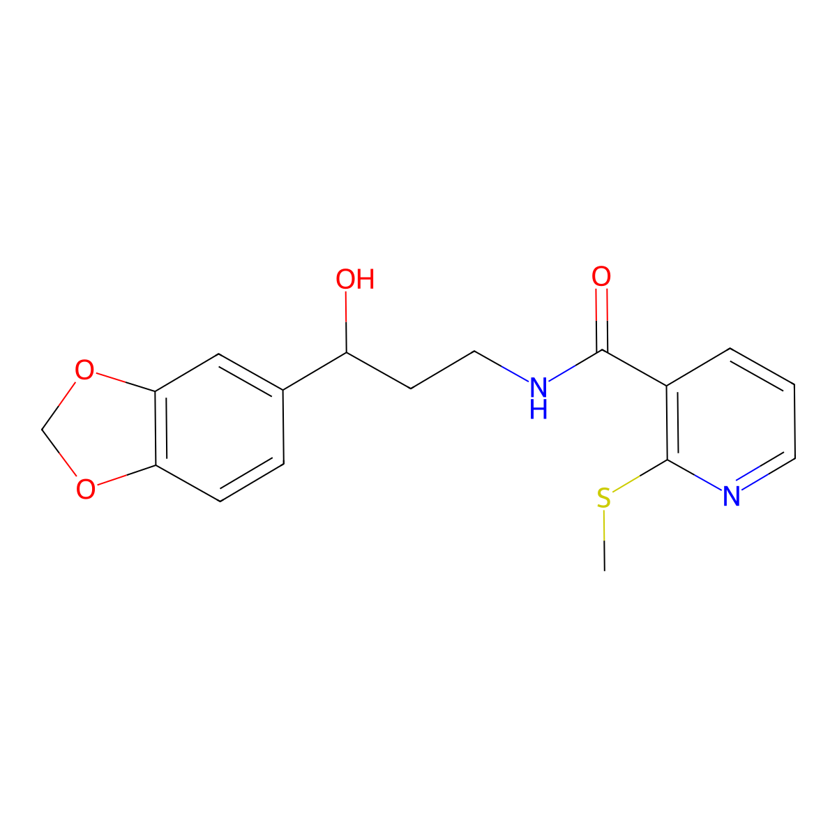 N-(3-(benzo[d][1,3]dioxol-5-yl)-3-hydroxypropyl)-2-(methylthio)nicotinamide molecular structure, CAS 1421456-10-1