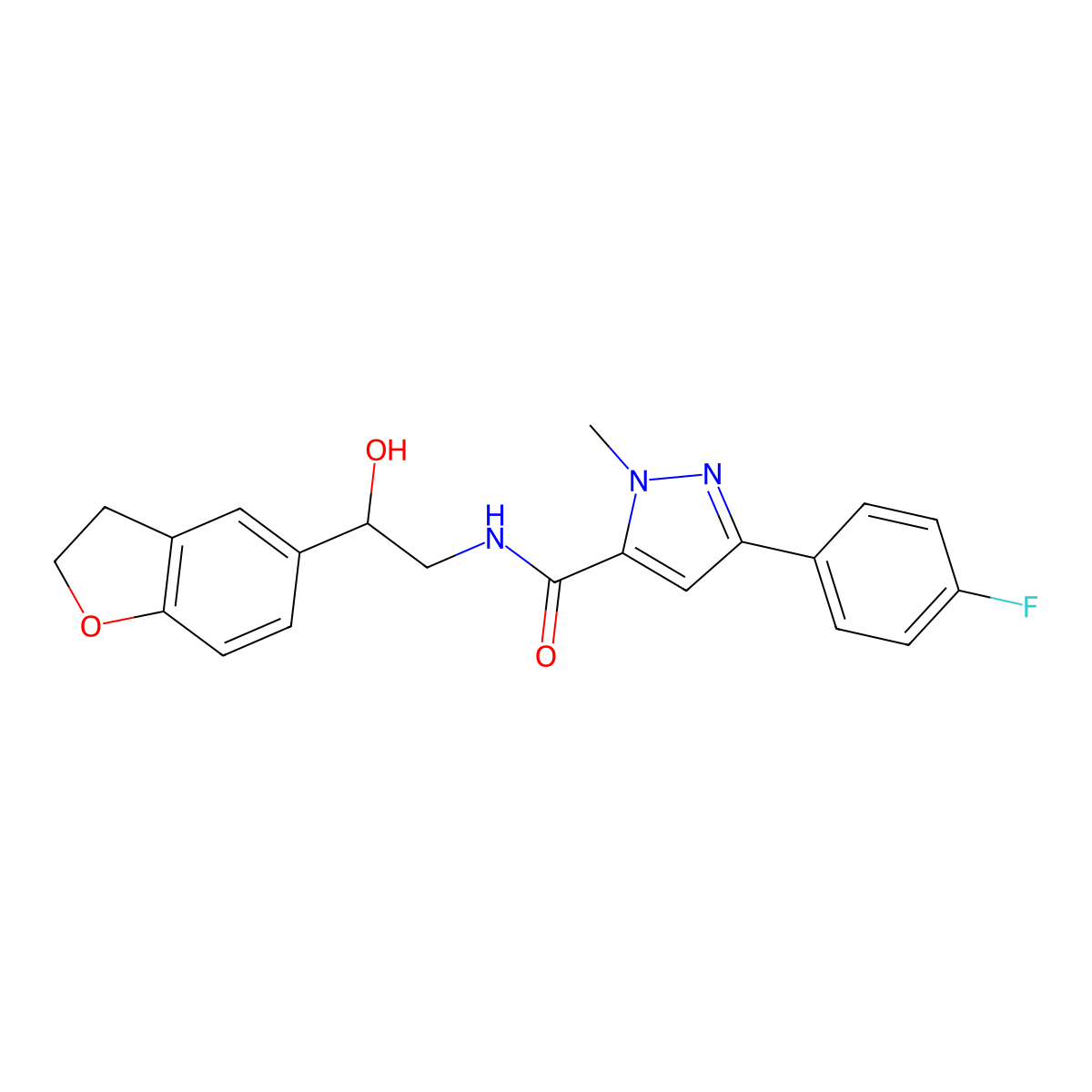 N-(2-(2,3-dihydrobenzofuran-5-yl)-2-hydroxyethyl)-3-(4-fluorophenyl)-1-methyl-1H-pyrazole-5-carboxamide molecular structure, CAS 1421456-18-9