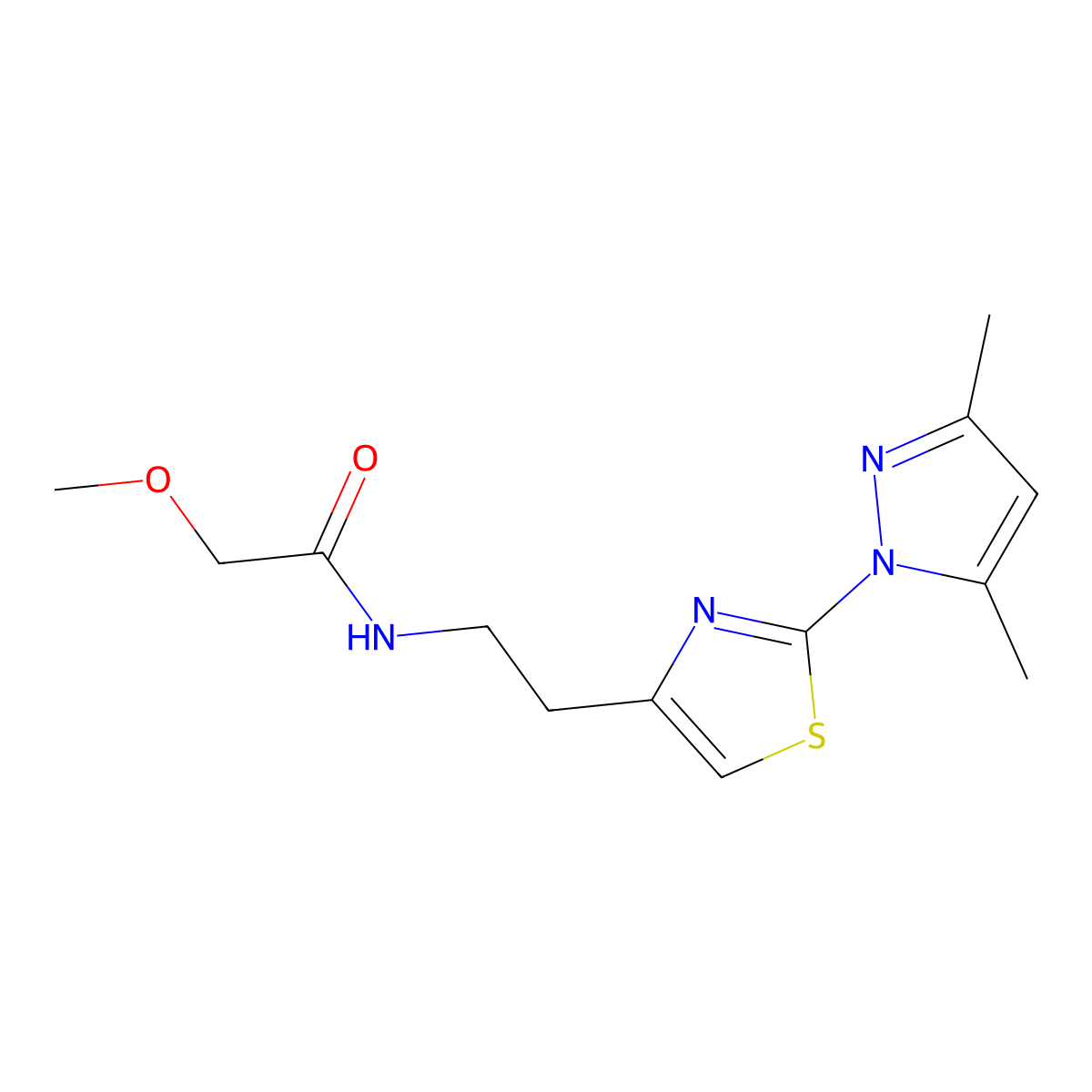 N-(2-(2-(3,5-dimethyl-1H-pyrazol-1-yl)thiazol-4-yl)ethyl)-2-methoxyacetamide molecular structure, CAS 1421456-20-3