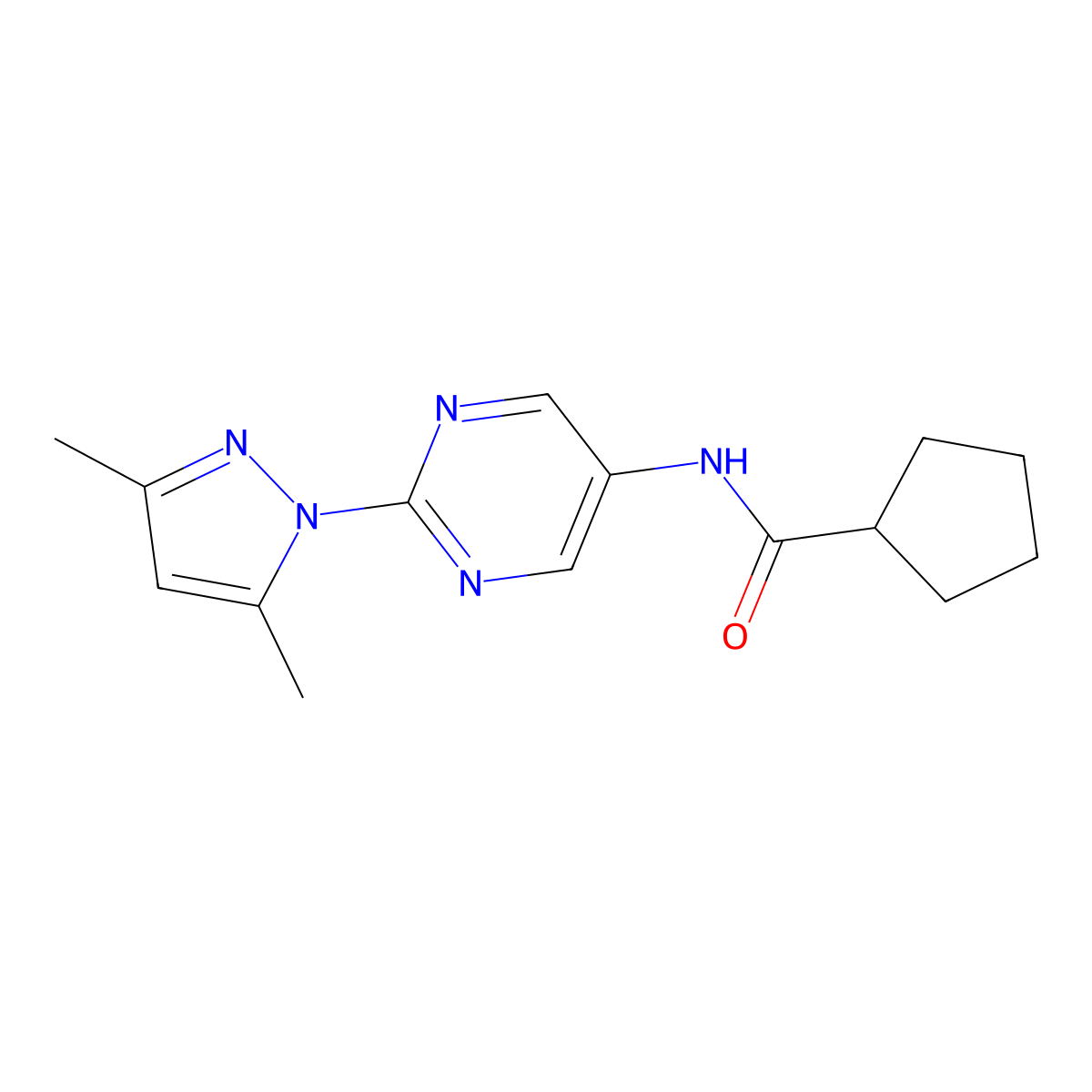 N-[2-(3,5-dimethyl-1H-pyrazol-1-yl)pyrimidin-5-yl]cyclopentanecarboxamide molecular structure, CAS 1421456-22-5