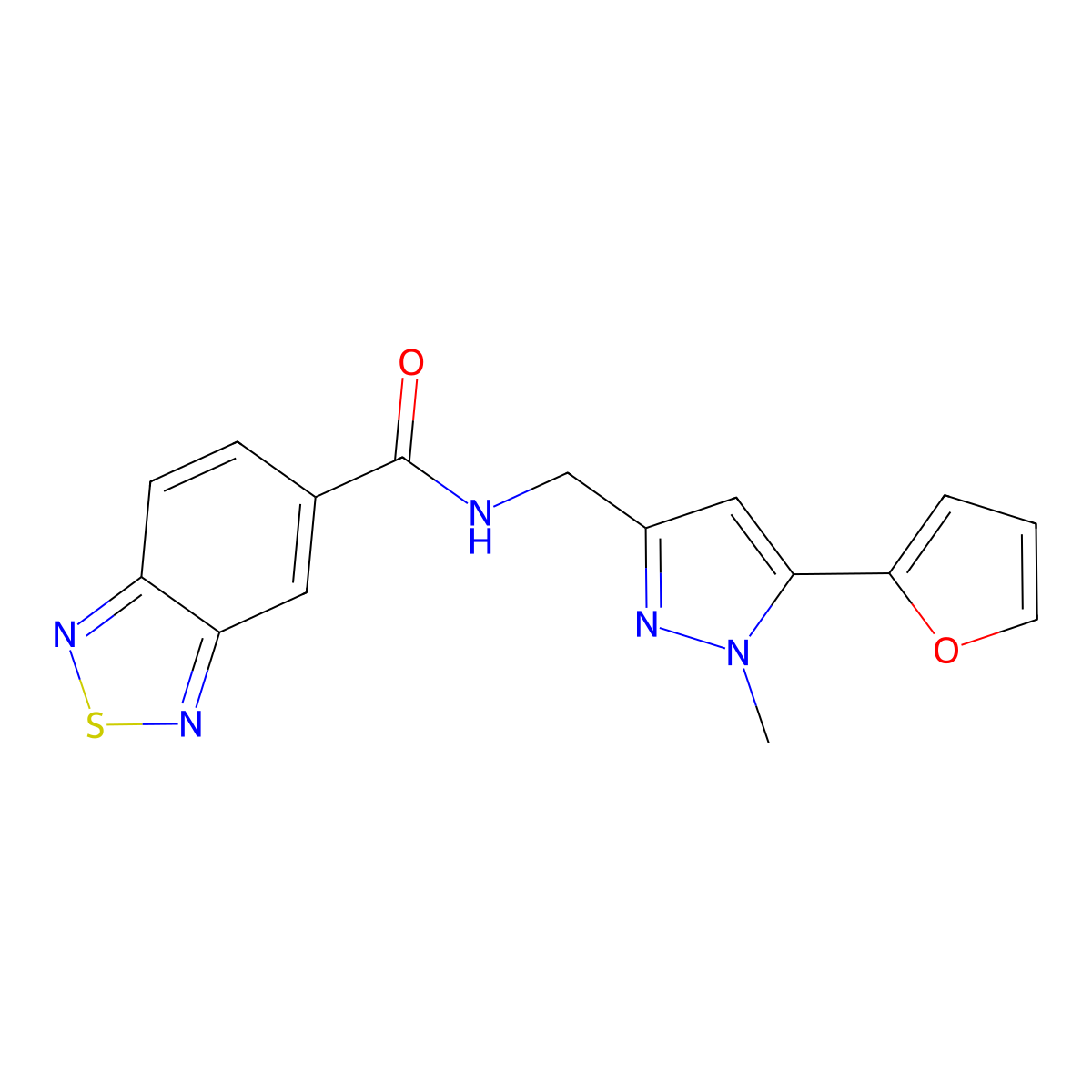 N-((5-(furan-2-yl)-1-methyl-1H-pyrazol-3-yl)methyl)benzo[c][1,2,5]thiadiazole-5-carboxamide molecular structure, CAS 1421456-24-7