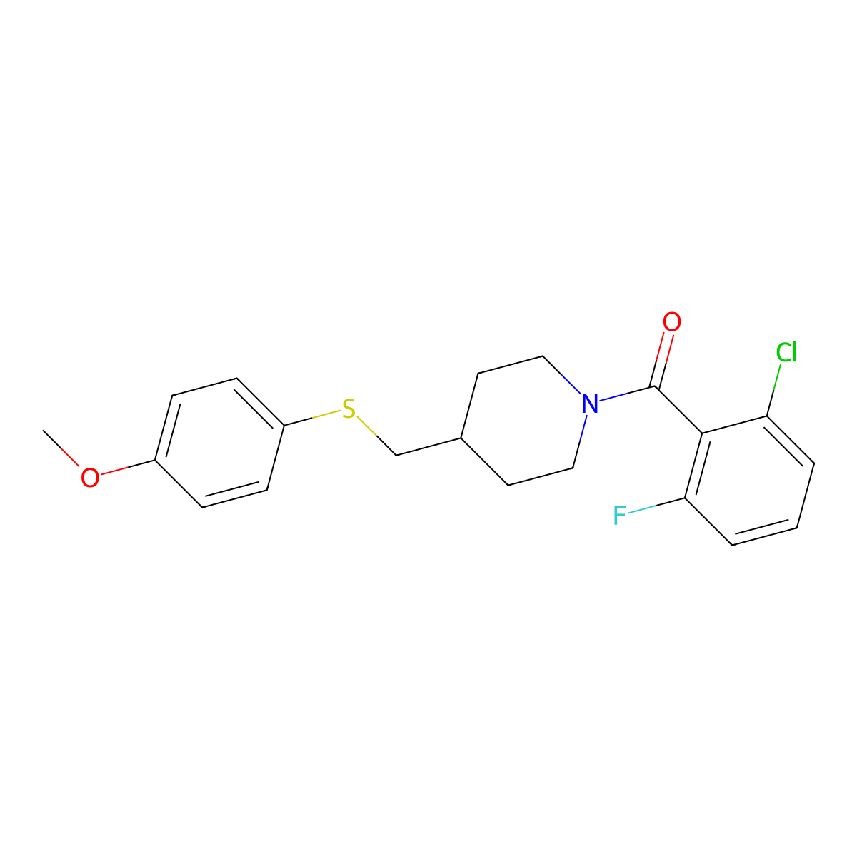 (2-Chloro-6-fluorophenyl)(4-(((4-methoxyphenyl)thio)methyl)piperidin-1-yl)methanone molecular structure, CAS 1421456-25-8