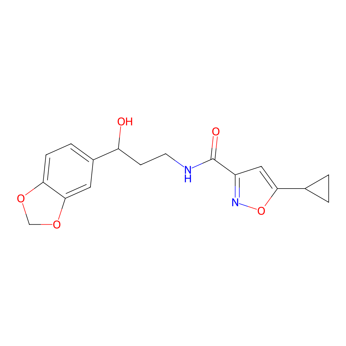 N-(3-(benzo[d][1,3]dioxol-5-yl)-3-hydroxypropyl)-5-cyclopropylisoxazole-3-carboxamide molecular structure, CAS 1421456-27-0