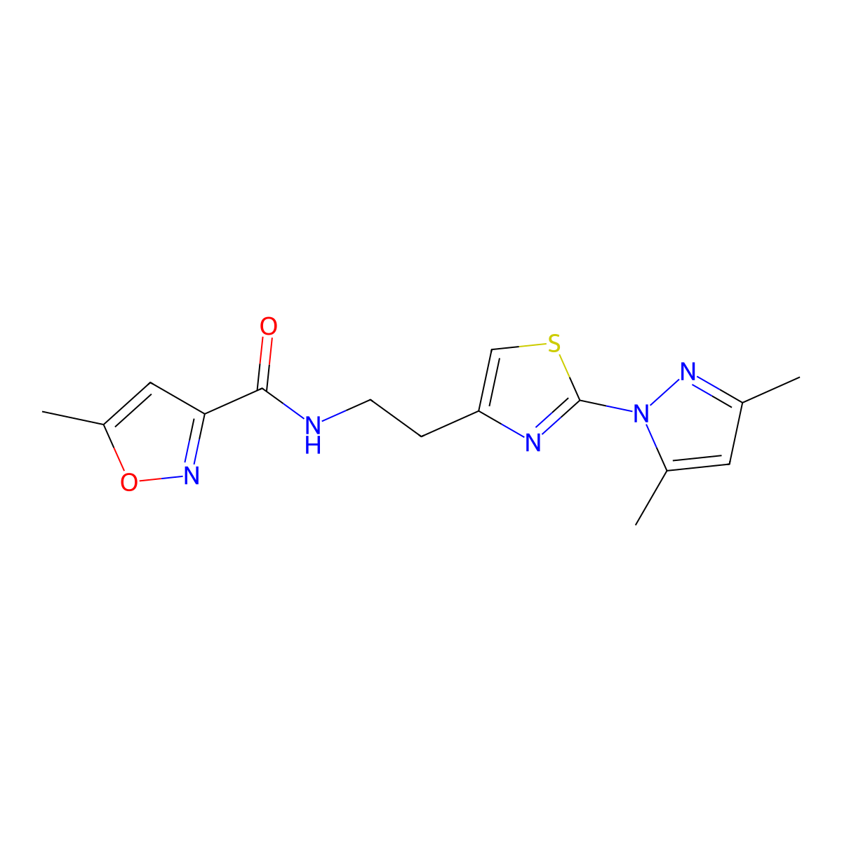 N-(2-(2-(3,5-dimethyl-1H-pyrazol-1-yl)thiazol-4-yl)ethyl)-5-methylisoxazole-3-carboxamide molecular structure, CAS 1421456-30-5
