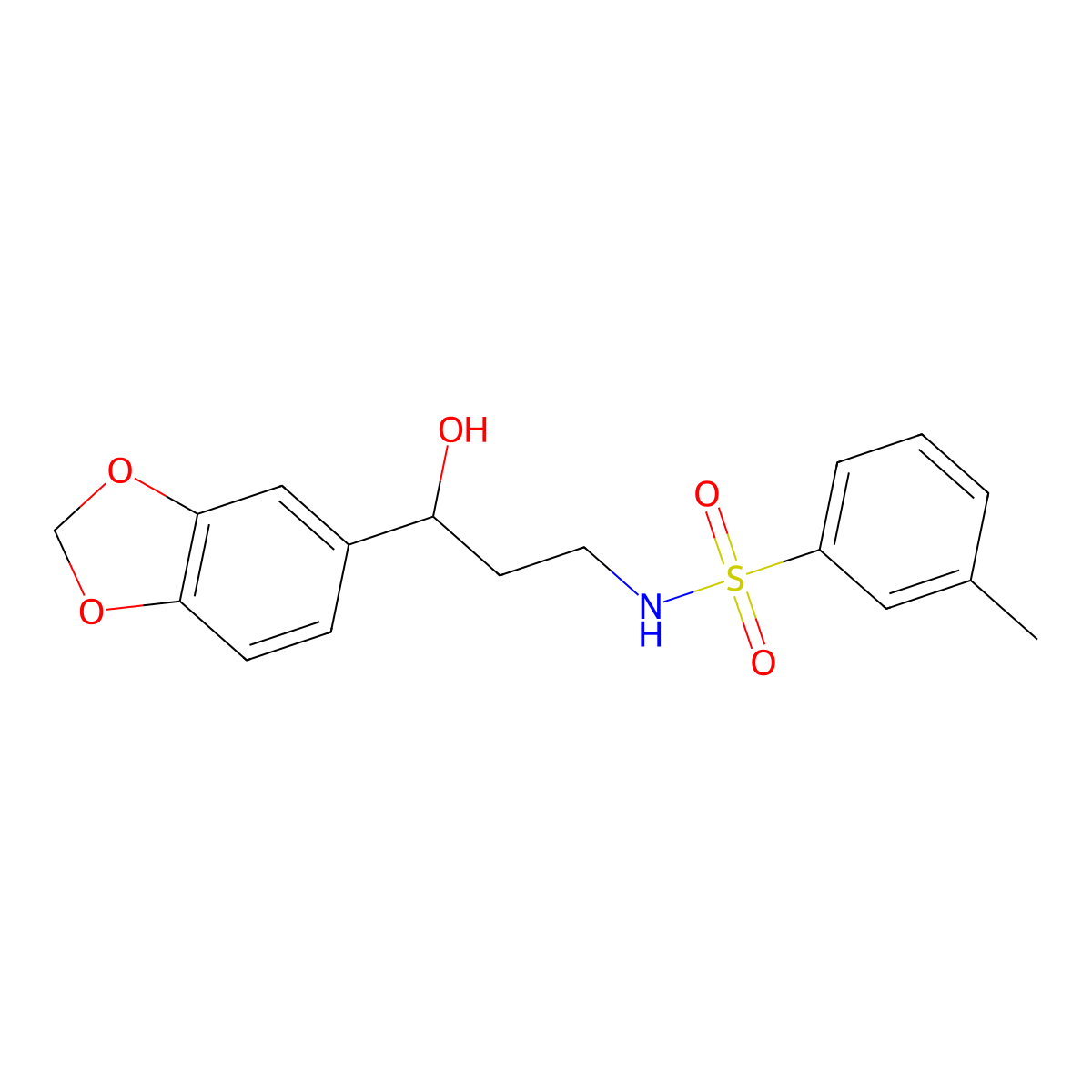 N-(3-(benzo[d][1,3]dioxol-5-yl)-3-hydroxypropyl)-3-methylbenzenesulfonamide molecular structure, CAS 1421456-32-7
