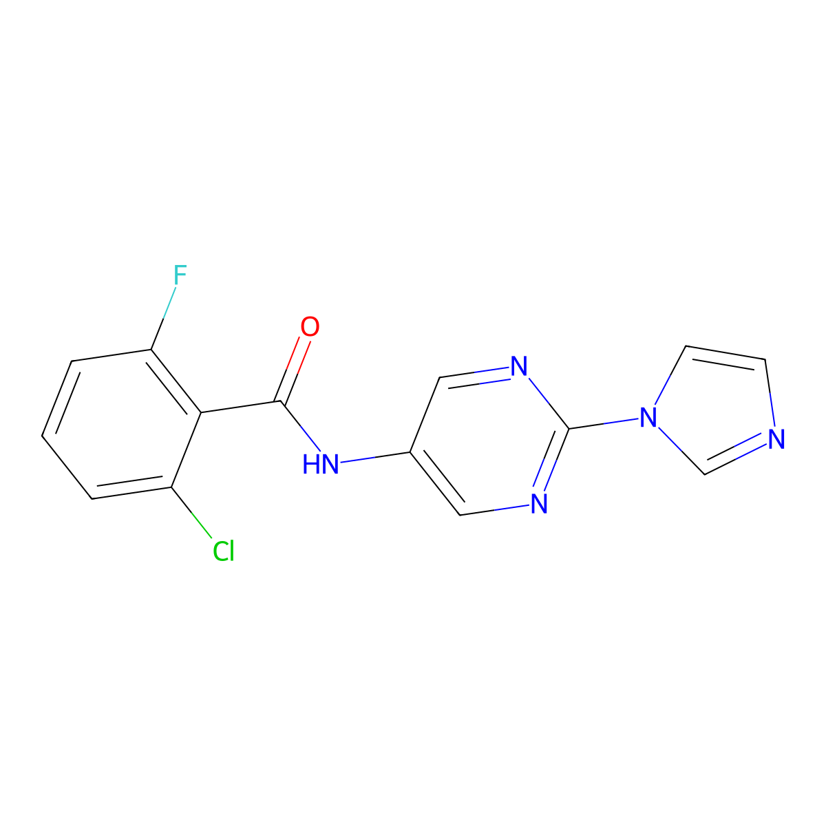 N-(2-(1H-imidazol-1-yl)pyrimidin-5-yl)-2-chloro-6-fluorobenzamide molecular structure, CAS 1421456-34-9