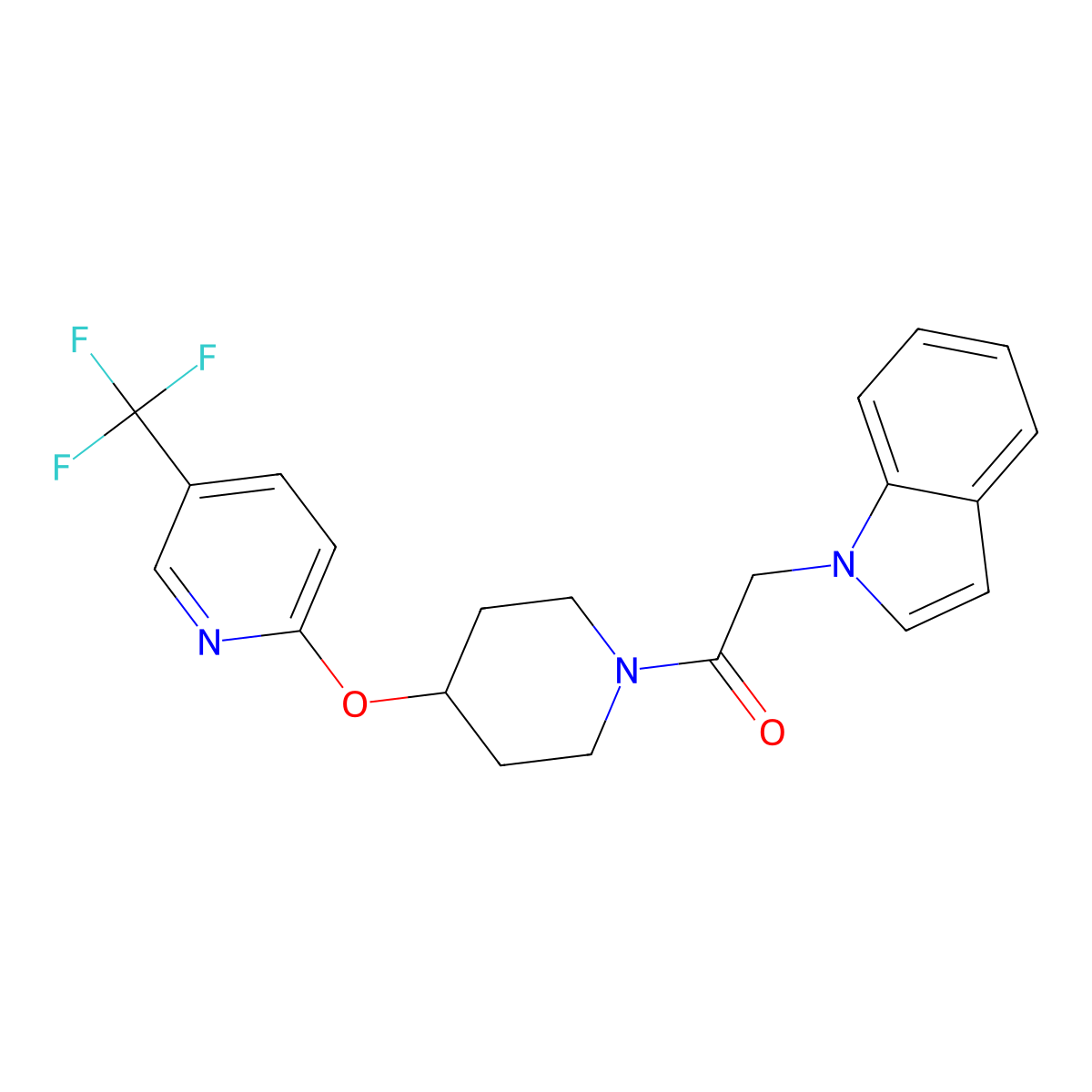 2-(1H-indol-1-yl)-1-(4-((5-(trifluoromethyl)pyridin-2-yl)oxy)piperidin-1-yl)ethanone molecular structure, CAS 1421456-38-3
