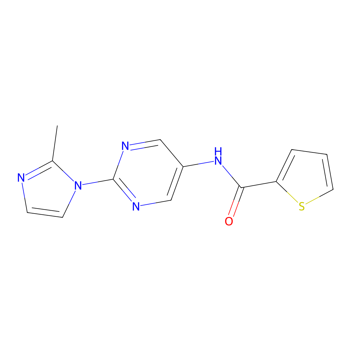 N-(2-(2-methyl-1H-imidazol-1-yl)pyrimidin-5-yl)thiophene-2-carboxamide molecular structure, CAS 1421456-39-4