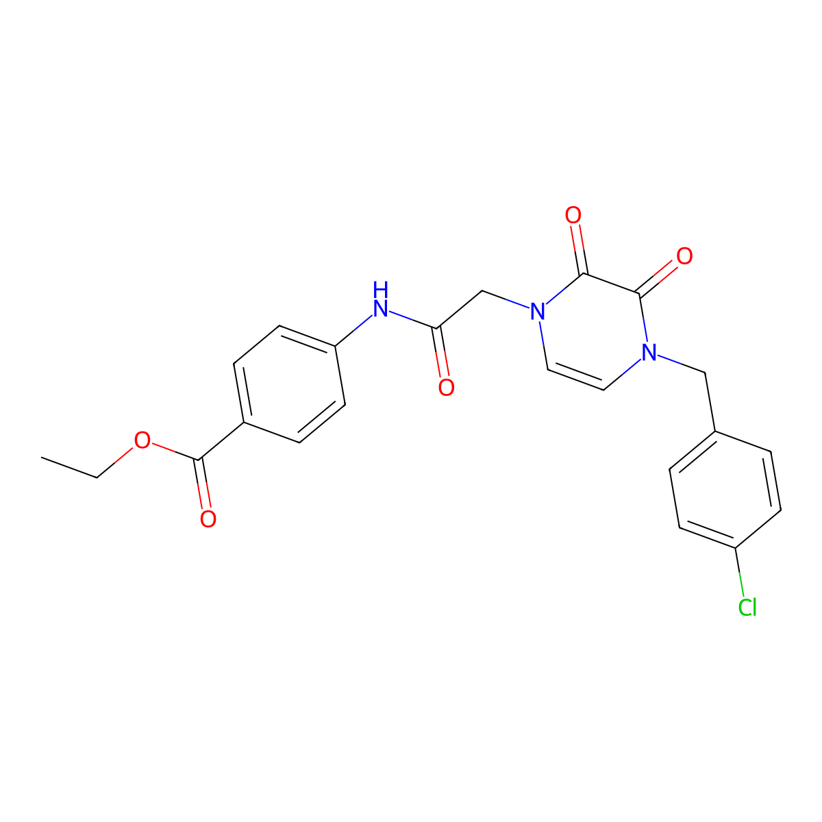 ethyl 4-(2-(4-(4-chlorobenzyl)-2,3-dioxo-3,4-dihydropyrazin-1(2H)-yl)acetamido)benzoate molecular structure, CAS 1421456-52-1