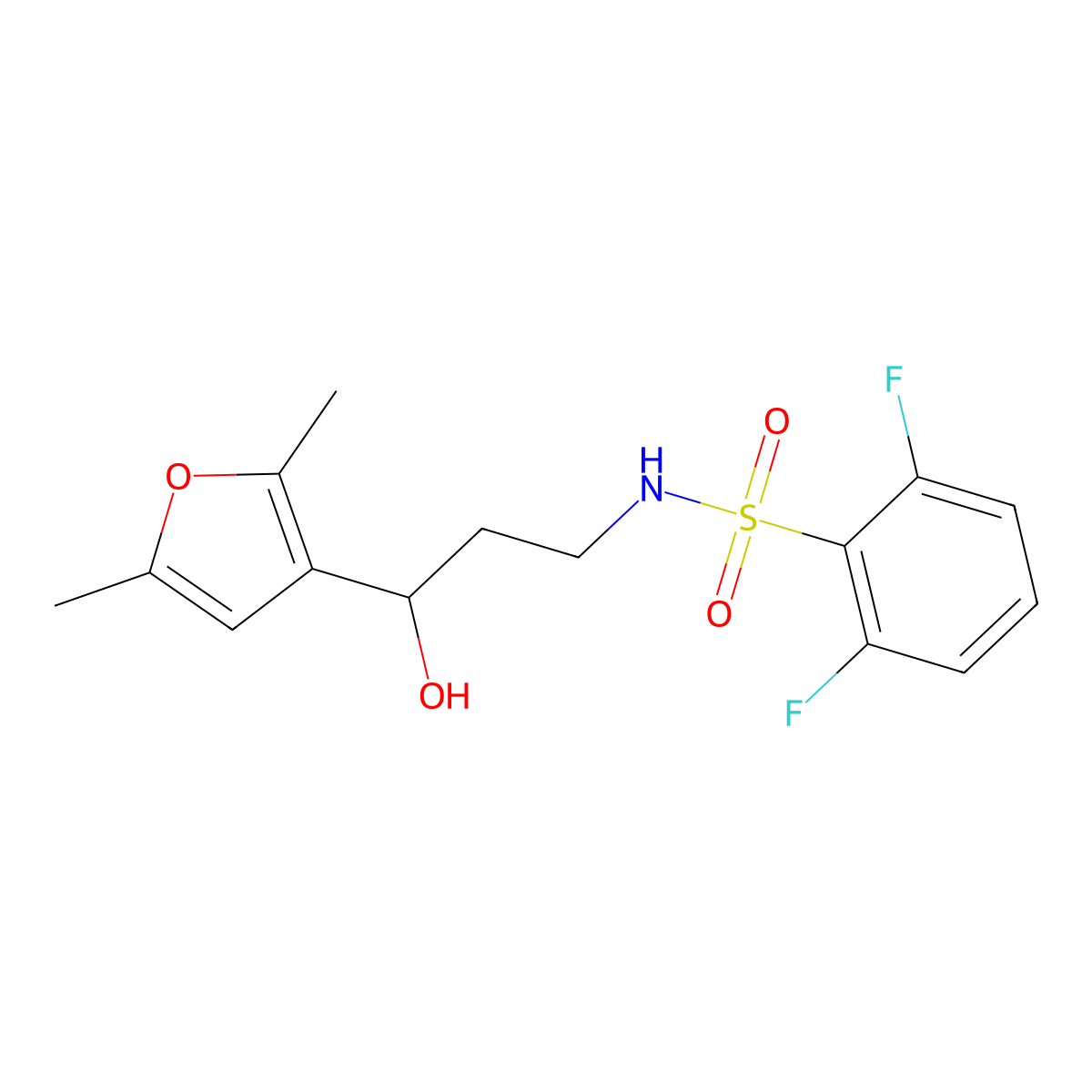 N-(3-(2,5-dimethylfuran-3-yl)-3-hydroxypropyl)-2,6-difluorobenzenesulfonamide molecular structure, CAS 1421456-53-2