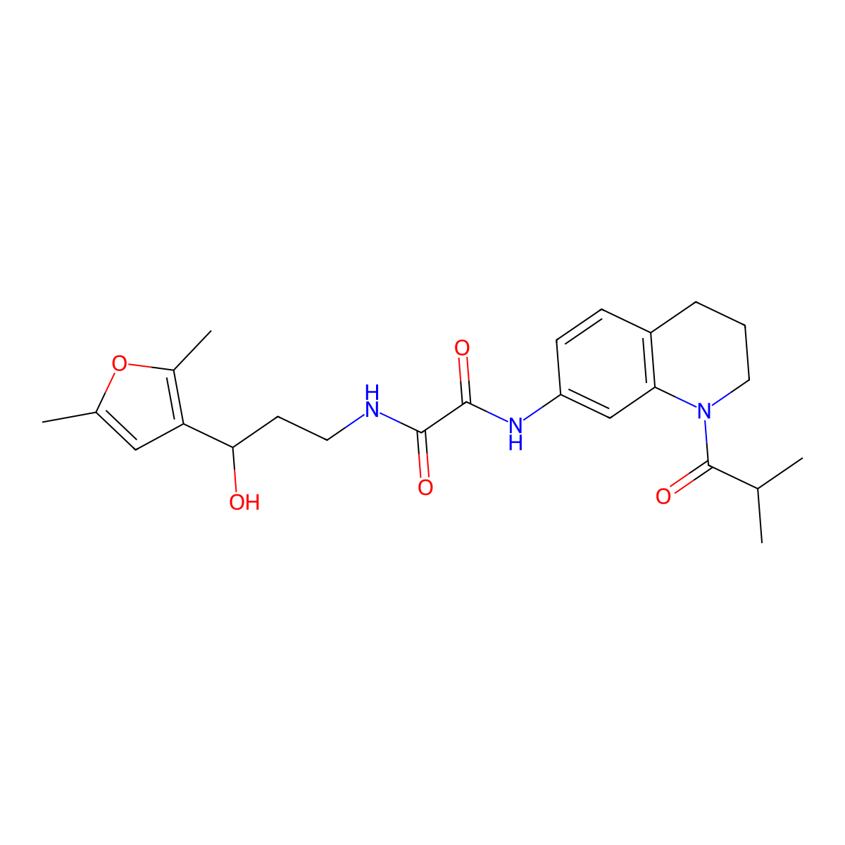 N1-(3-(2,5-dimethylfuran-3-yl)-3-hydroxypropyl)-N2-(1-isobutyryl-1,2,3,4-tetrahydroquinolin-7-yl)oxalamide molecular structure, CAS 1421456-56-5