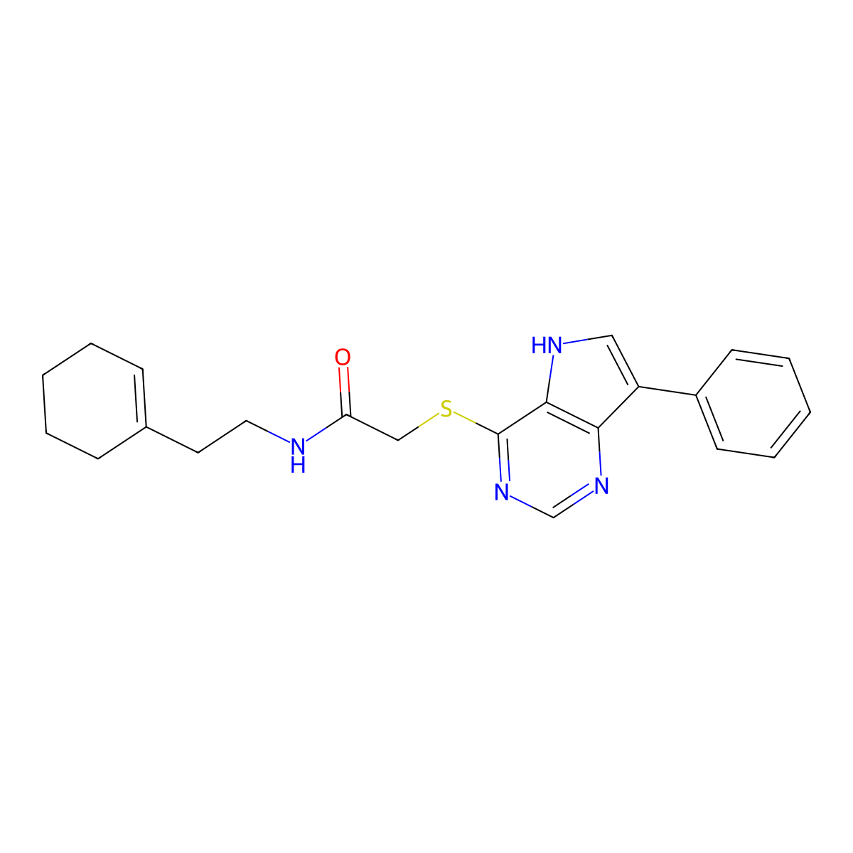 N-(2-(cyclohex-1-en-1-yl)ethyl)-2-((7-phenyl-5H-pyrrolo[3,2-d]pyrimidin-4-yl)thio)acetamide molecular structure, CAS 1421456-57-6