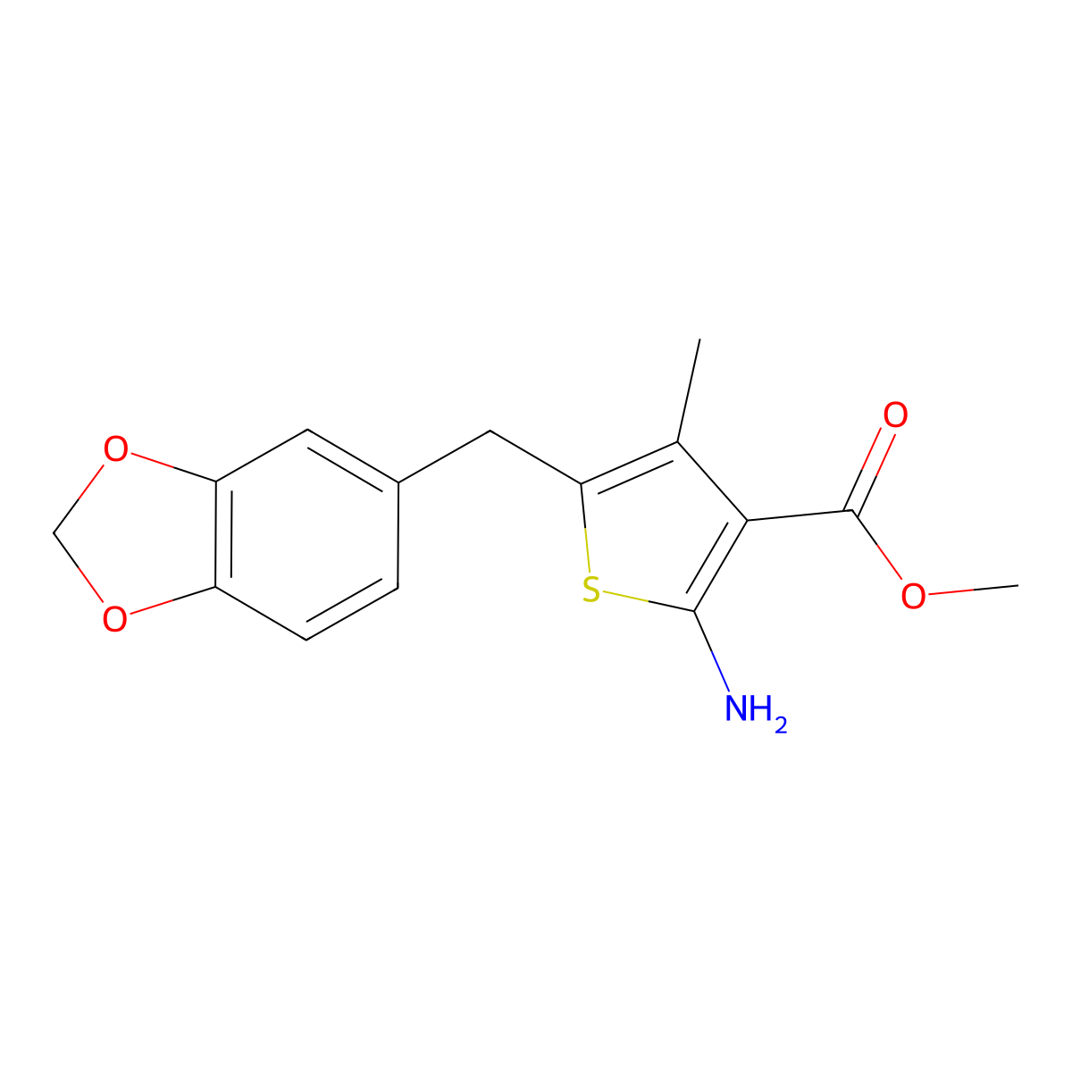 Methyl 2-amino-5-(benzo[d][1,3]dioxol-5-ylmethyl)-4-methylthiophene-3-carboxylate molecular structure, CAS 1421456-63-4