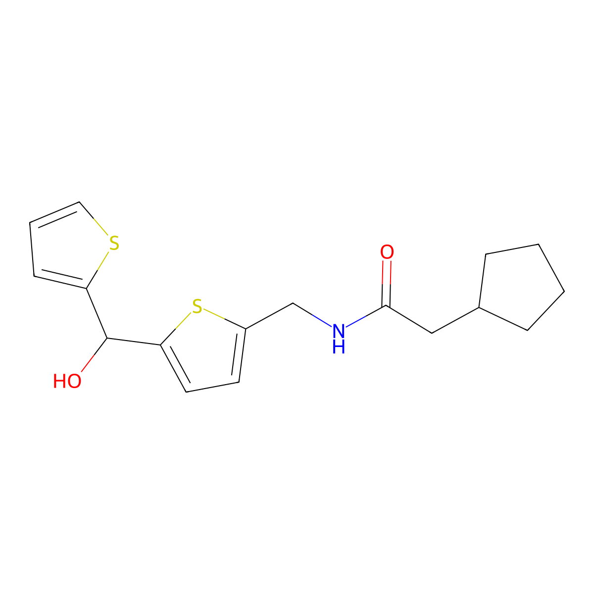 2-Cyclopentyl-N-({5-[hydroxy(thiophen-2-YL)methyl]thiophen-2-YL}methyl)acetamide molecular structure, CAS 1421456-68-9