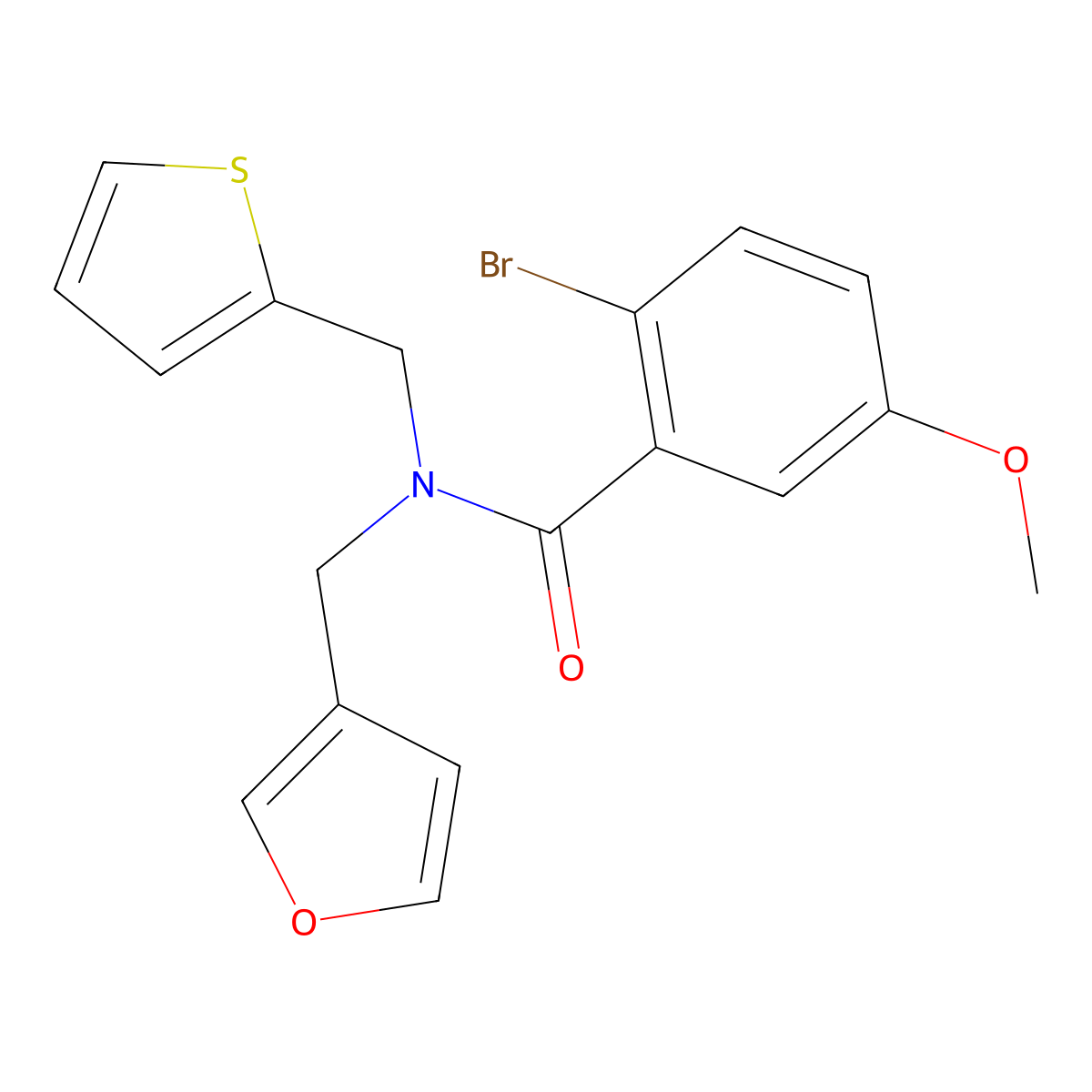 2-bromo-N-(furan-3-ylmethyl)-5-methoxy-N-(thiophen-2-ylmethyl)benzamide molecular structure, CAS 1421456-69-0