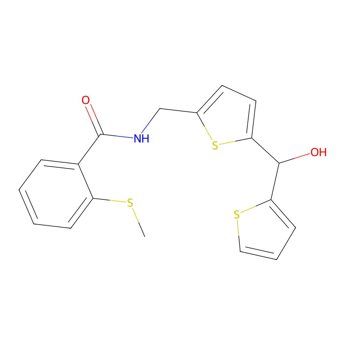 N-((5-(hydroxy(thiophen-2-yl)methyl)thiophen-2-yl)methyl)-2-(methylthio)benzamide molecular structure, CAS 1421456-71-4