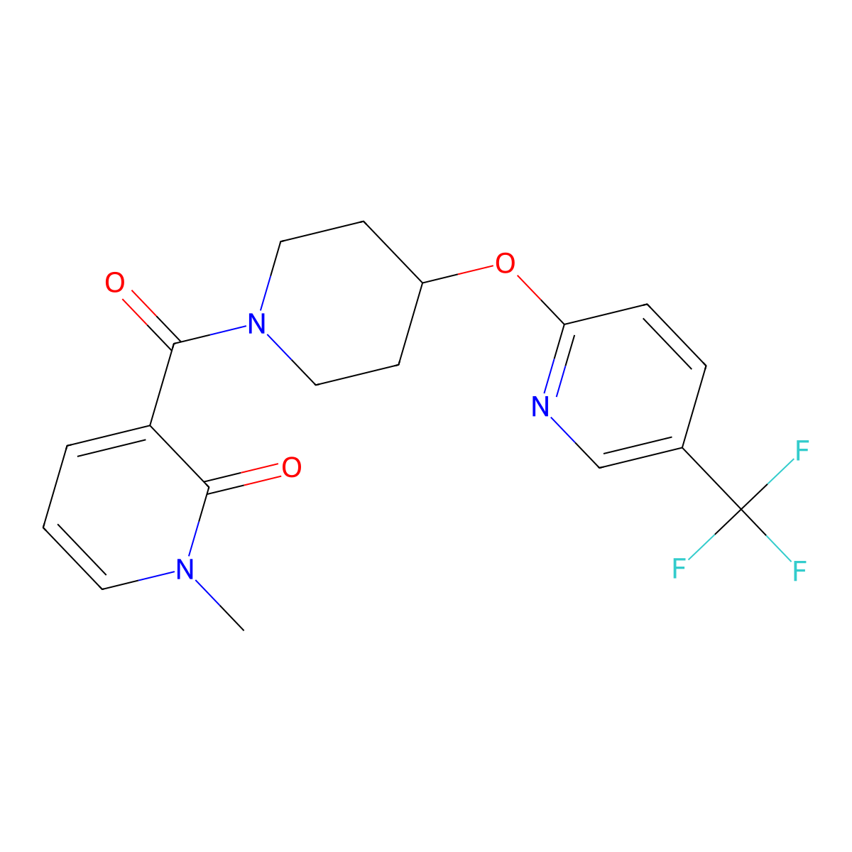 1-methyl-3-(4-((5-(trifluoromethyl)pyridin-2-yl)oxy)piperidine-1-carbonyl)pyridin-2(1H)-one molecular structure, CAS 1421456-74-7
