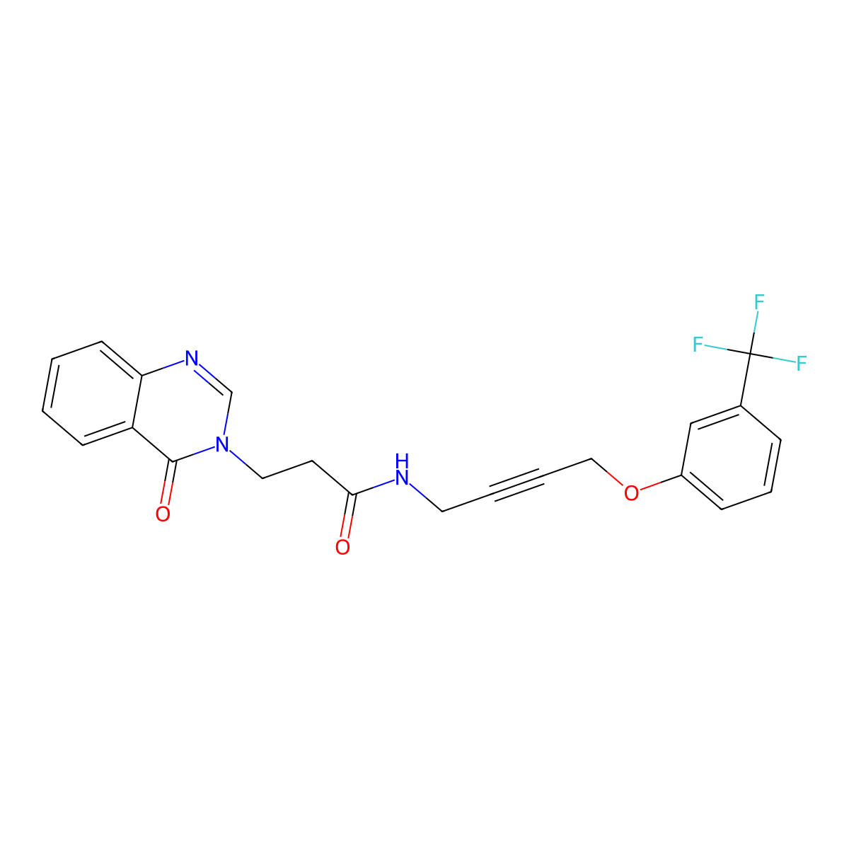 3-(4-oxoquinazolin-3(4H)-yl)-N-(4-(3-(trifluoromethyl)phenoxy)but-2-yn-1-yl)propanamide molecular structure, CAS 1421456-77-0