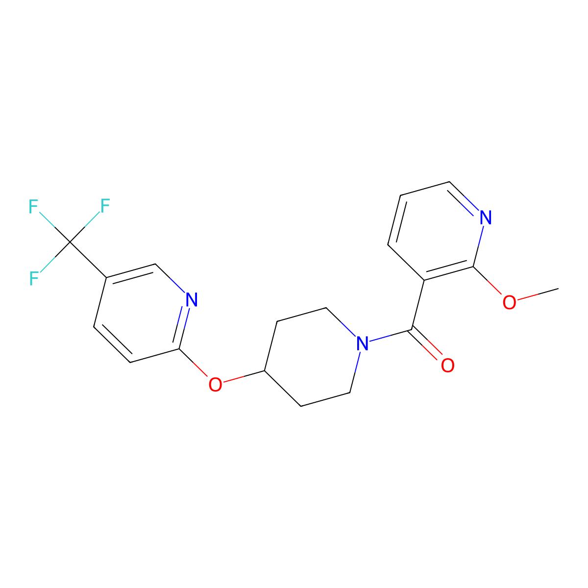 (2-Methoxypyridin-3-yl)(4-((5-(trifluoromethyl)pyridin-2-yl)oxy)piperidin-1-yl)methanone molecular structure, CAS 1421456-79-2