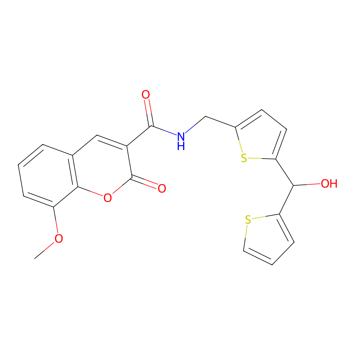 N-((5-(hydroxy(thiophen-2-yl)methyl)thiophen-2-yl)methyl)-8-methoxy-2-oxo-2H-chromene-3-carboxamide molecular structure, CAS 1421456-80-5