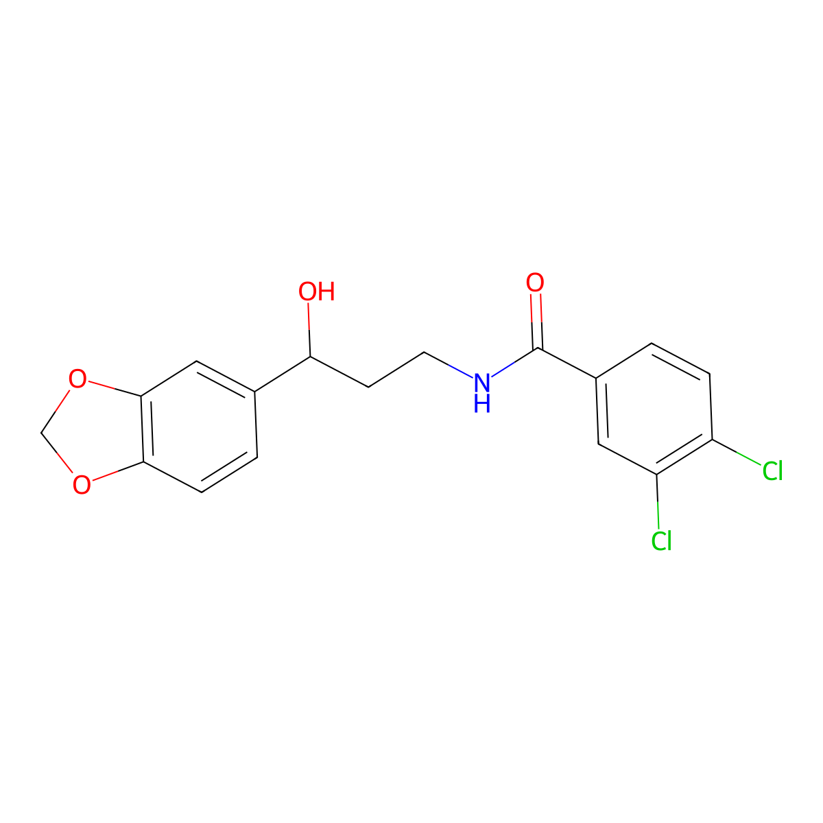 N-(3-(benzo[d][1,3]dioxol-5-yl)-3-hydroxypropyl)-3,4-dichlorobenzamide molecular structure, CAS 1421456-81-6