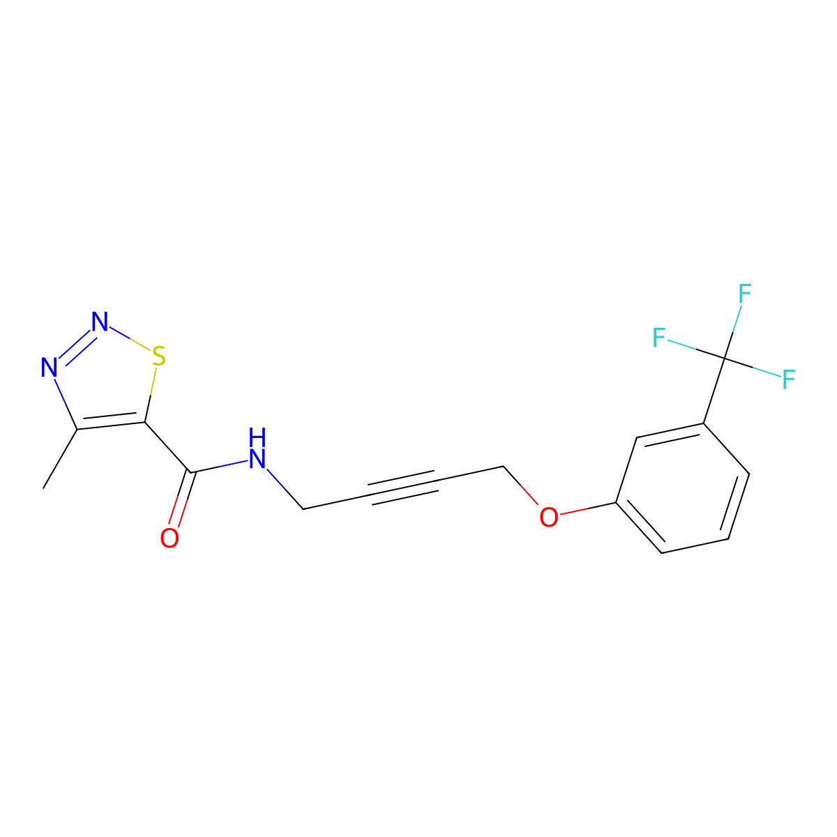 4-Methyl-N-{4-[3-(trifluoromethyl)phenoxy]but-2-YN-1-YL}-1,2,3-thiadiazole-5-carboxamide molecular structure, CAS 1421456-82-7