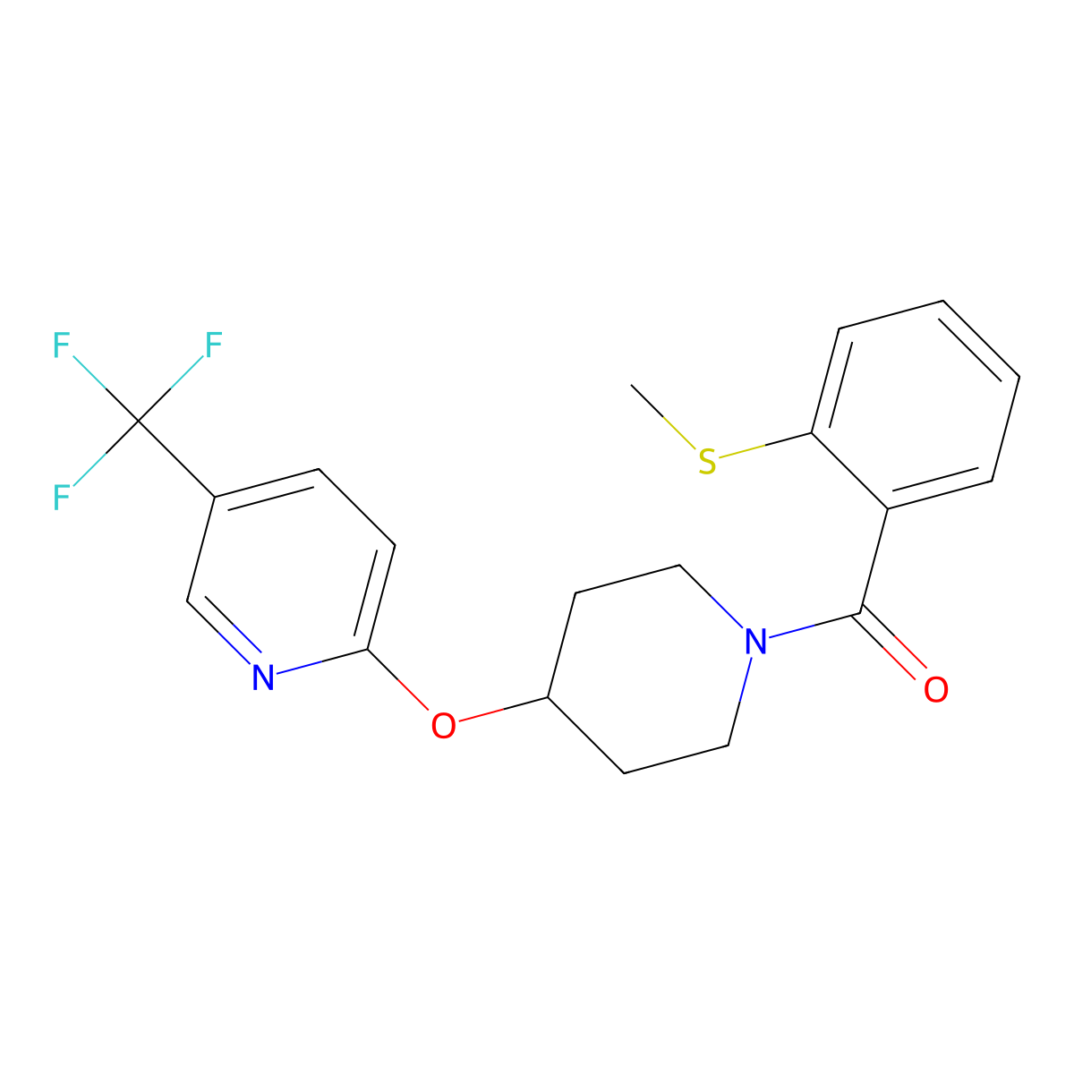 2-({1-[2-(Methylsulfanyl)benzoyl]piperidin-4-YL}oxy)-5-(trifluoromethyl)pyridine molecular structure, CAS 1421456-83-8