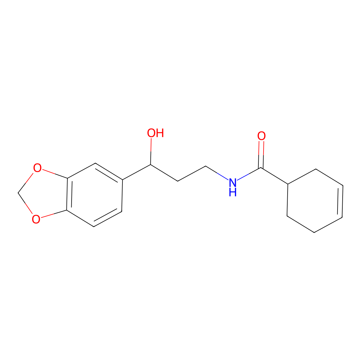 N-(3-(benzo[d][1,3]dioxol-5-yl)-3-hydroxypropyl)cyclohex-3-enecarboxamide molecular structure, CAS 1421456-88-3