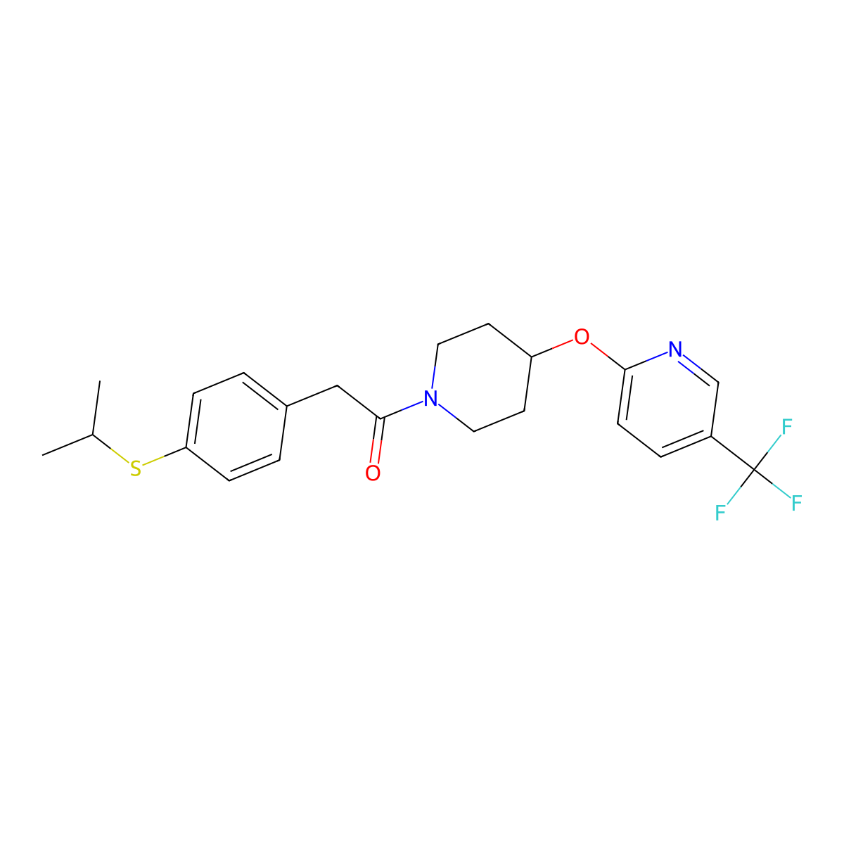 2-(4-(Isopropylthio)phenyl)-1-(4-((5-(trifluoromethyl)pyridin-2-yl)oxy)piperidin-1-yl)ethanone molecular structure, CAS 1421456-90-7
