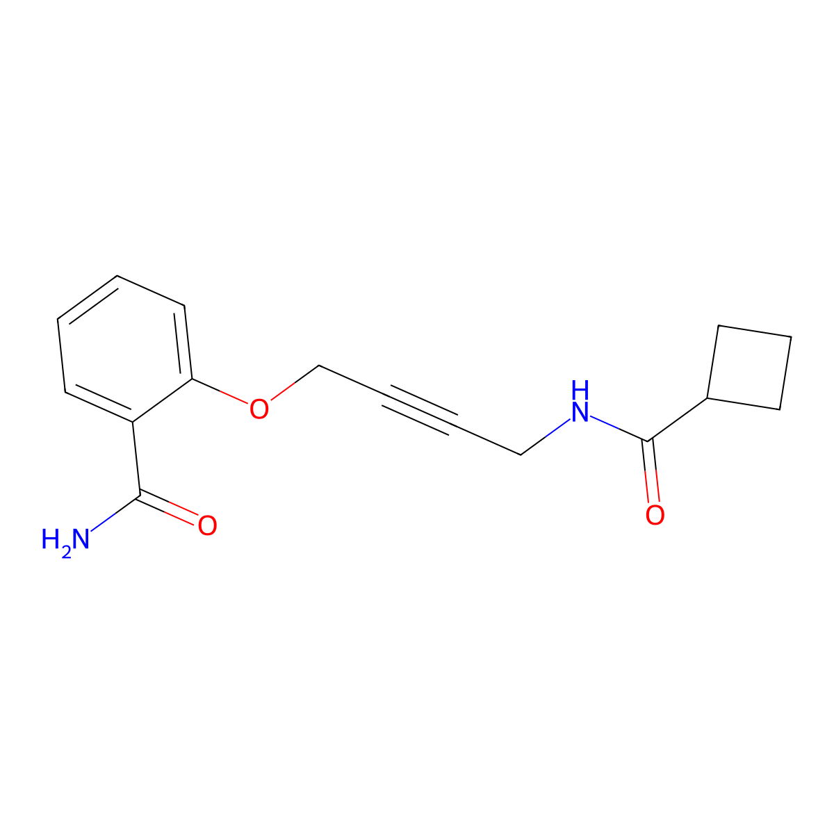 2-((4-(Cyclobutanecarboxamido)but-2-yn-1-yl)oxy)benzamide molecular structure, CAS 1421456-92-9