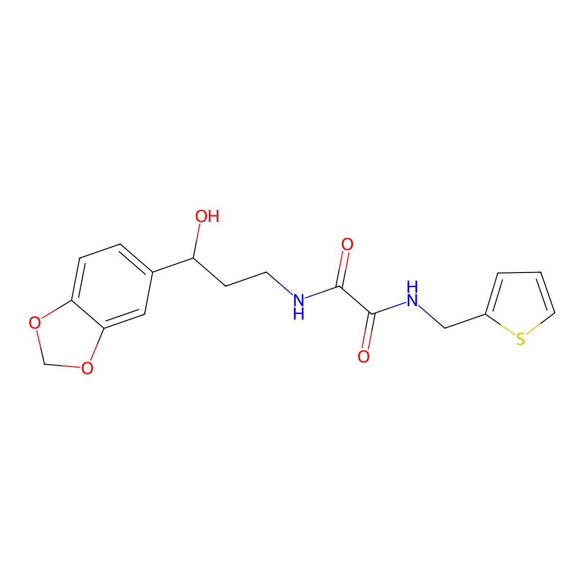 N1-(3-(benzo[d][1,3]dioxol-5-yl)-3-hydroxypropyl)-N2-(thiophen-2-ylmethyl)oxalamide molecular structure, CAS 1421456-93-0