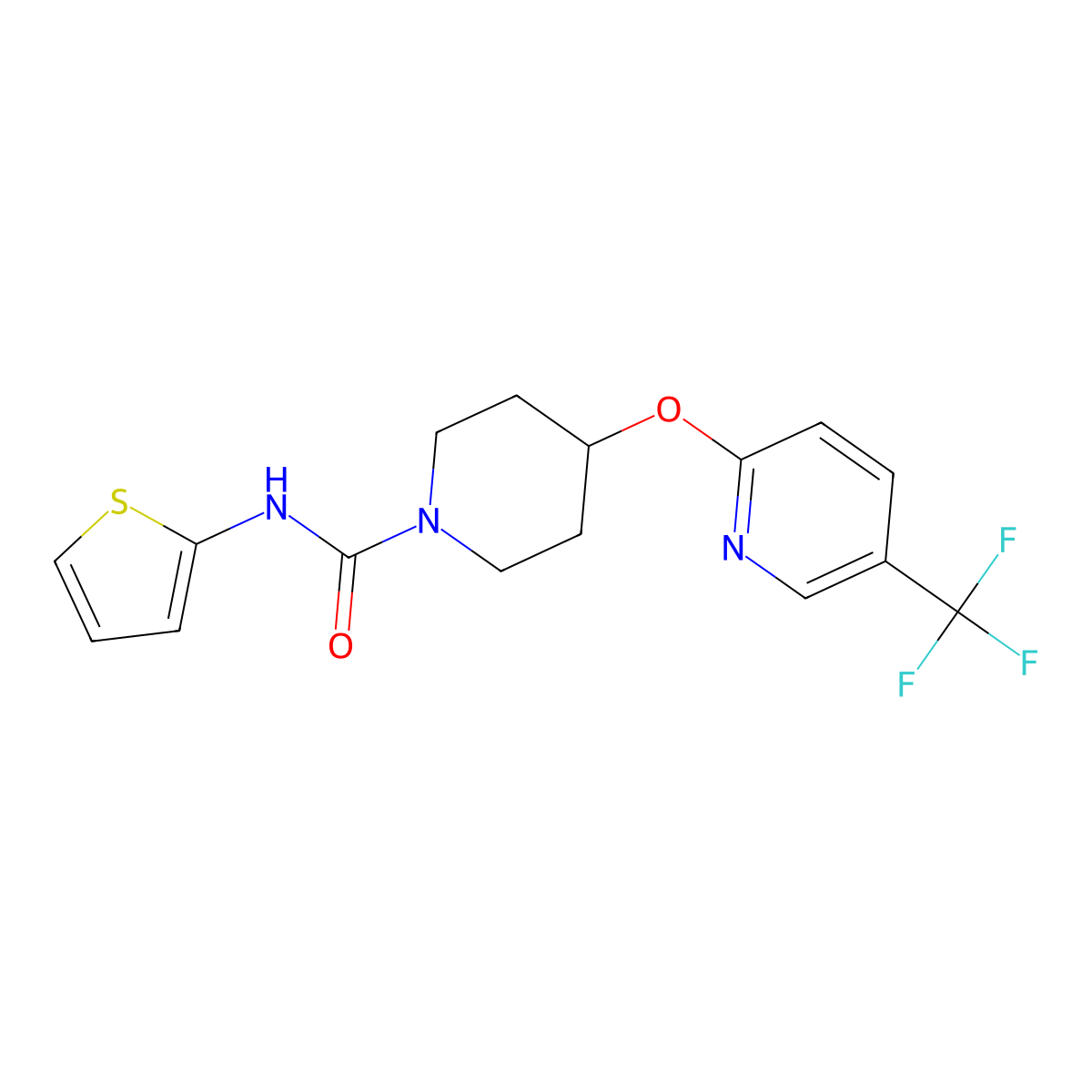 N-(Thiophen-2-YL)-4-{[5-(trifluoromethyl)pyridin-2-YL]oxy}piperidine-1-carboxamide molecular structure, CAS 1421456-94-1