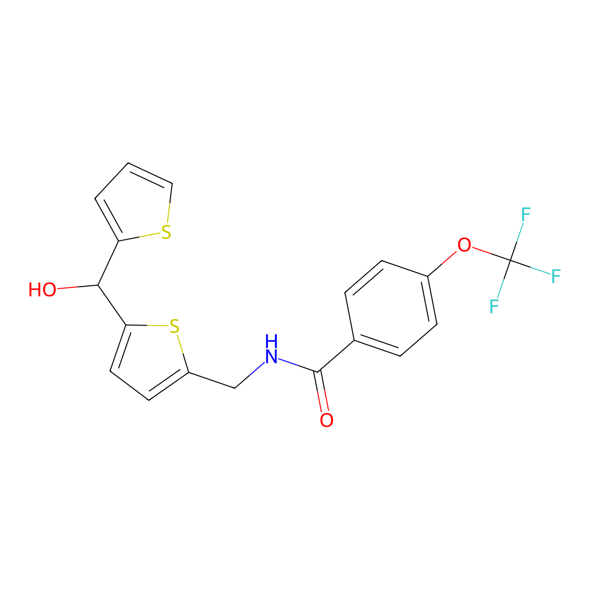 N-((5-(hydroxy(thiophen-2-yl)methyl)thiophen-2-yl)methyl)-4-(trifluoromethoxy)benzamide molecular structure, CAS 1421457-02-4