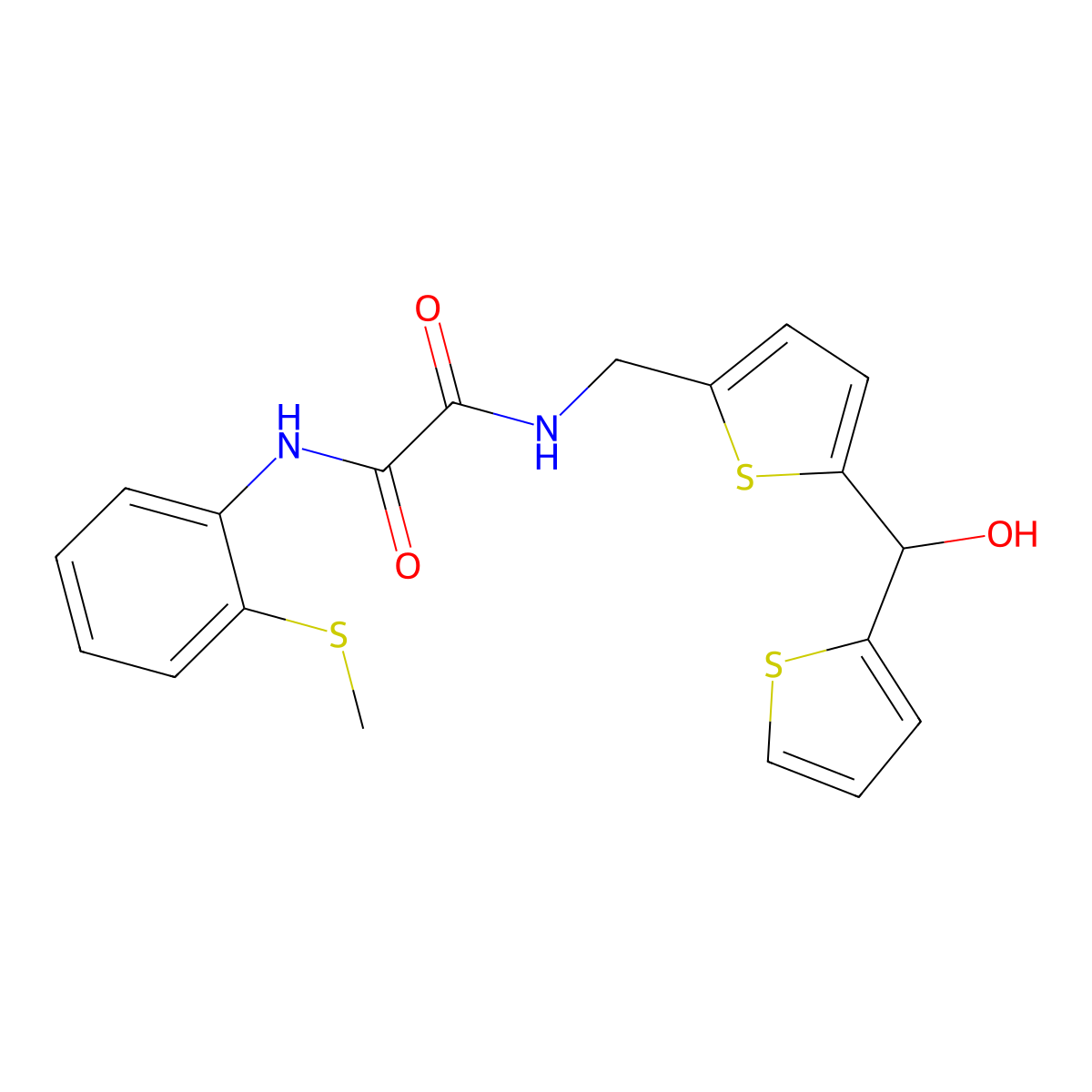 N1-((5-(hydroxy(thiophen-2-yl)methyl)thiophen-2-yl)methyl)-N2-(2-(methylthio)phenyl)oxalamide molecular structure, CAS 1421457-09-1