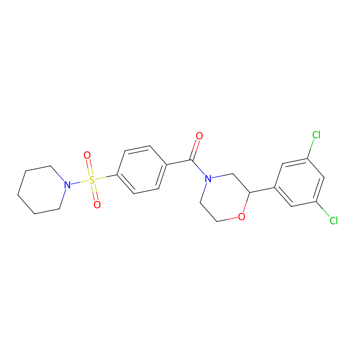 (2-(3,5-Dichlorophenyl)morpholino)(4-(piperidin-1-ylsulfonyl)phenyl)methanone molecular structure, CAS 1421457-16-0