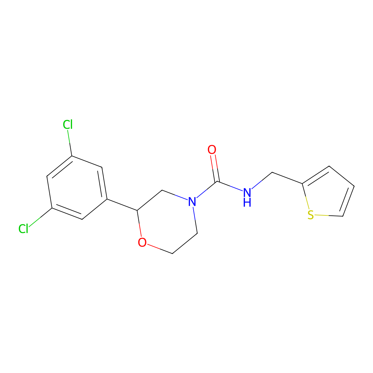2-(3,5-dichlorophenyl)-N-(thiophen-2-ylmethyl)morpholine-4-carboxamide molecular structure, CAS 1421457-20-6