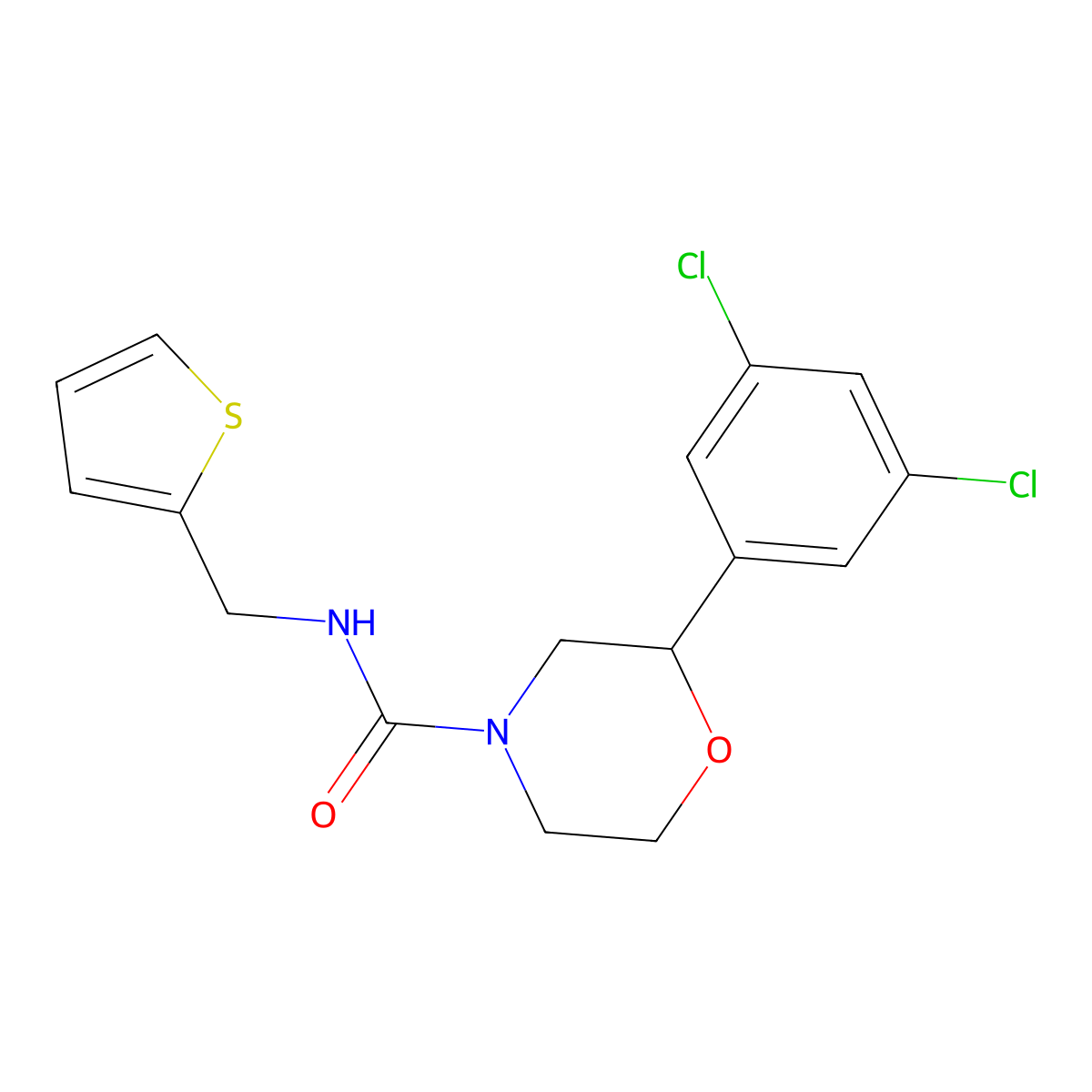 2-(3,5-dichlorophenyl)-N-(thiophen-2-ylmethyl)morpholine-4-carboxamide molecular structure, CAS 1421457-20-6
