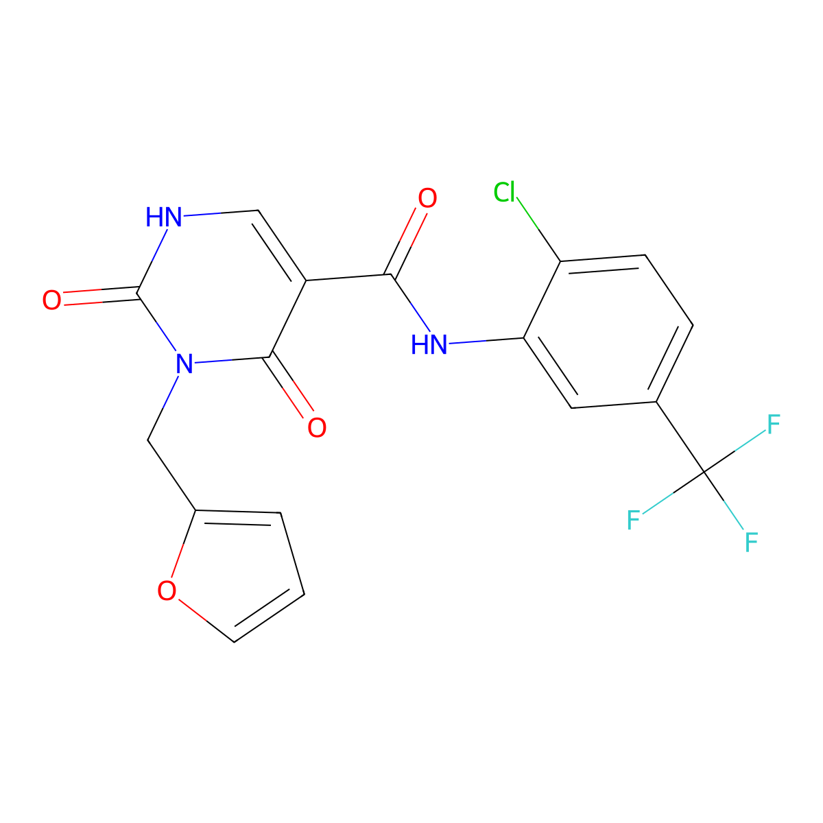 N-(2-chloro-5-(trifluoromethyl)phenyl)-3-(furan-2-ylmethyl)-2,4-dioxo-1,2,3,4-tetrahydropyrimidine-5-carboxamide molecular structure, CAS 1421457-27-3
