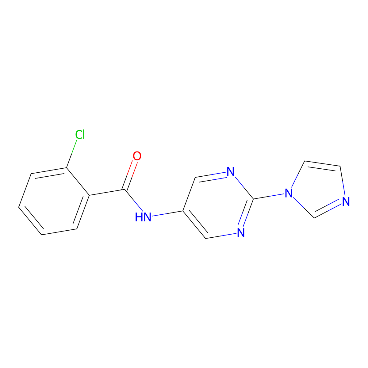 N-(2-(1H-imidazol-1-yl)pyrimidin-5-yl)-2-chlorobenzamide molecular structure, CAS 1421457-29-5