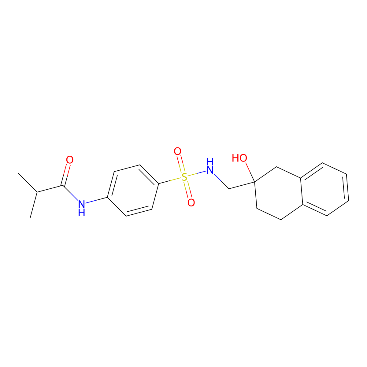 N-(4-(N-((2-hydroxy-1,2,3,4-tetrahydronaphthalen-2-yl)methyl)sulfamoyl)phenyl)isobutyramide molecular structure, CAS 1421457-32-0