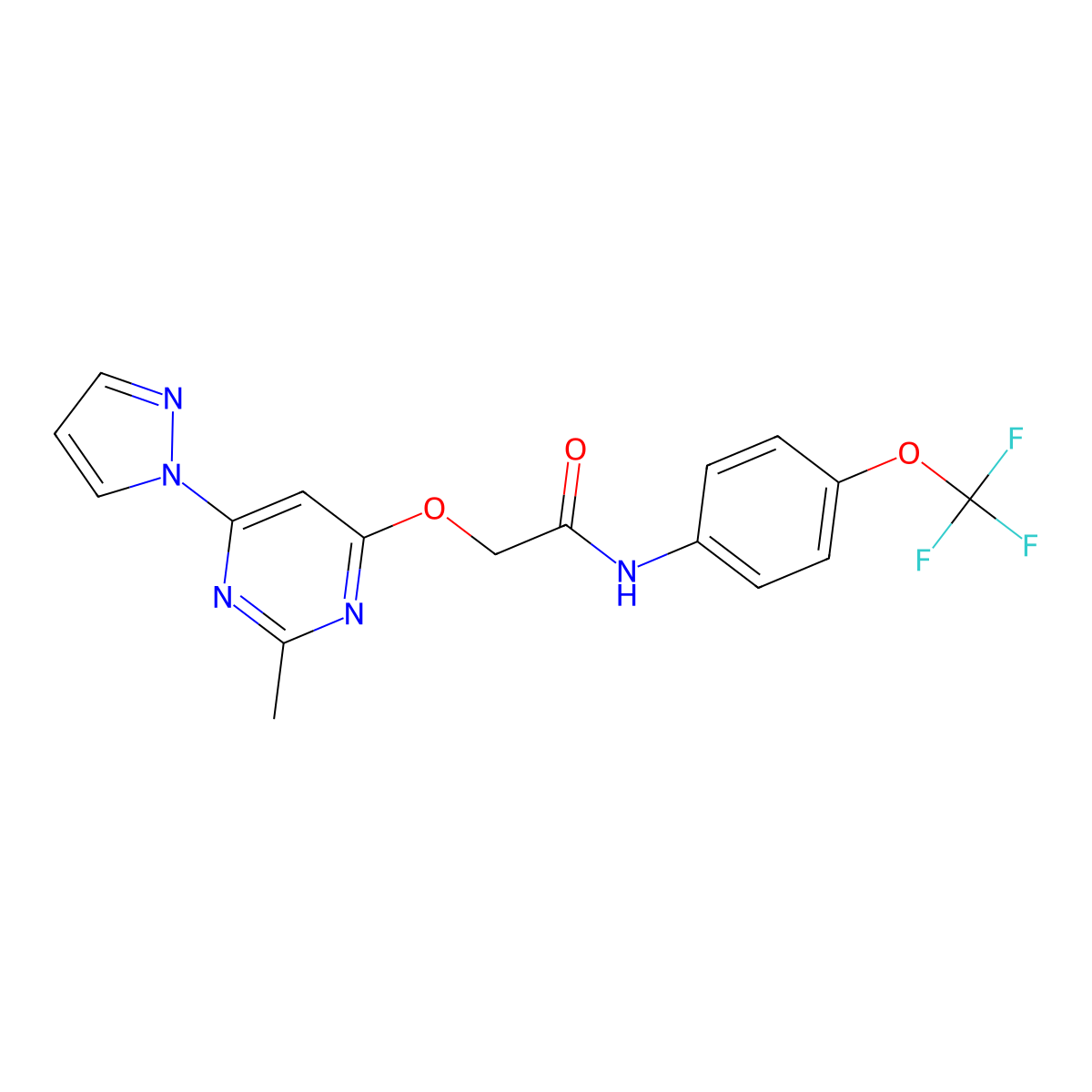 2-{[2-methyl-6-(1H-pyrazol-1-yl)pyrimidin-4-yl]oxy}-N-[4-(trifluoromethoxy)phenyl]acetamide molecular structure, CAS 1421457-33-1