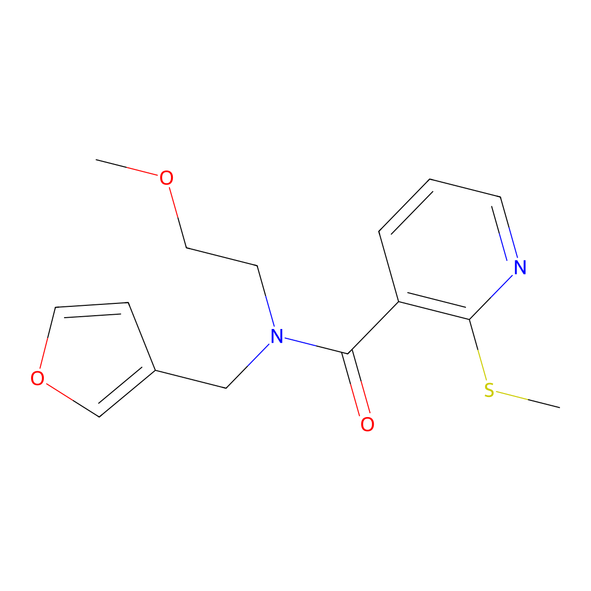 N-(furan-3-ylmethyl)-N-(2-methoxyethyl)-2-(methylthio)nicotinamide molecular structure, CAS 1421457-38-6