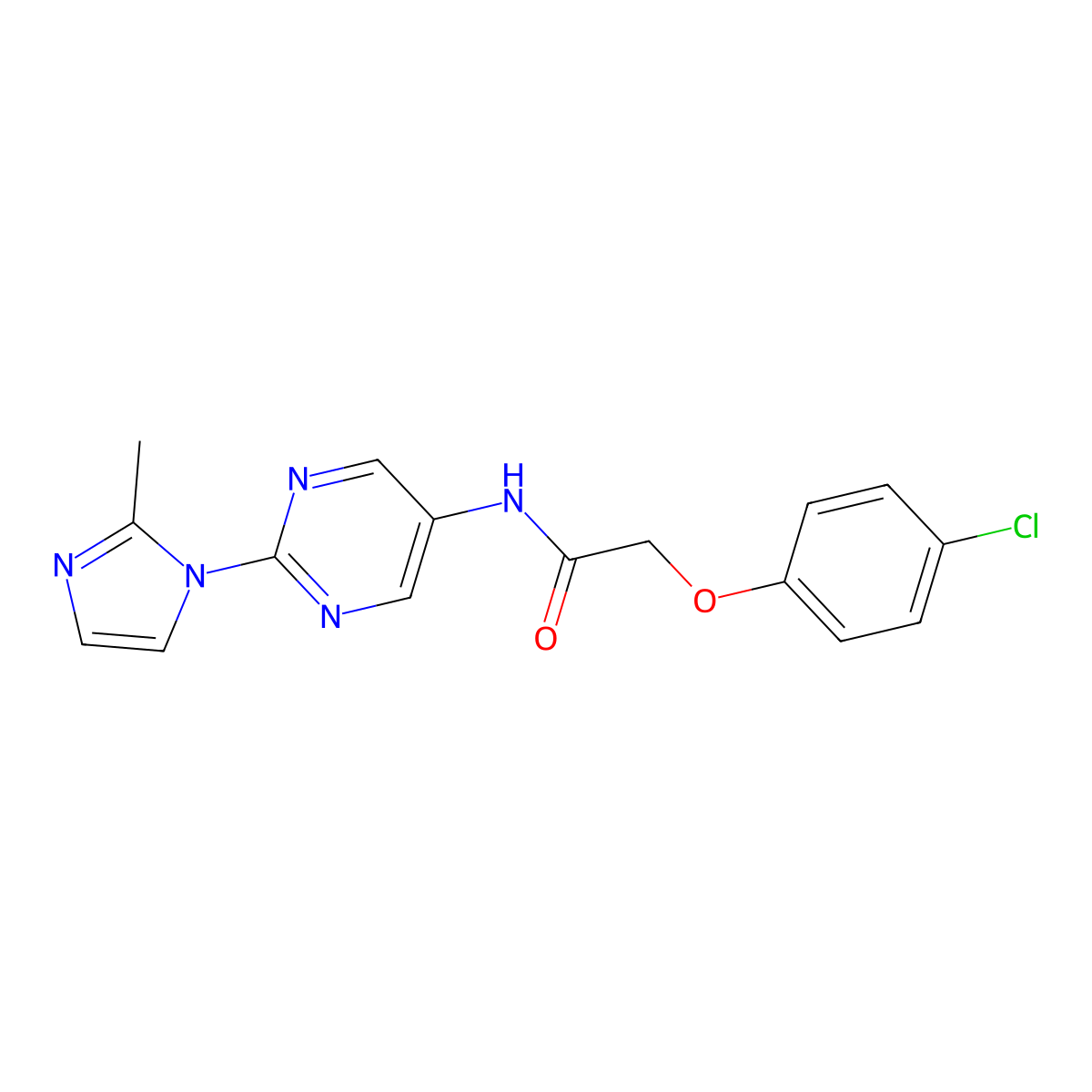 2-(4-chlorophenoxy)-N-(2-(2-methyl-1H-imidazol-1-yl)pyrimidin-5-yl)acetamide molecular structure, CAS 1421457-39-7