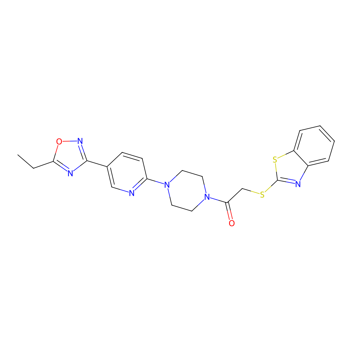 2-(Benzo[d]thiazol-2-ylthio)-1-(4-(5-(5-ethyl-1,2,4-oxadiazol-3-yl)pyridin-2-yl)piperazin-1-yl)ethanone molecular structure, CAS 1421457-42-2