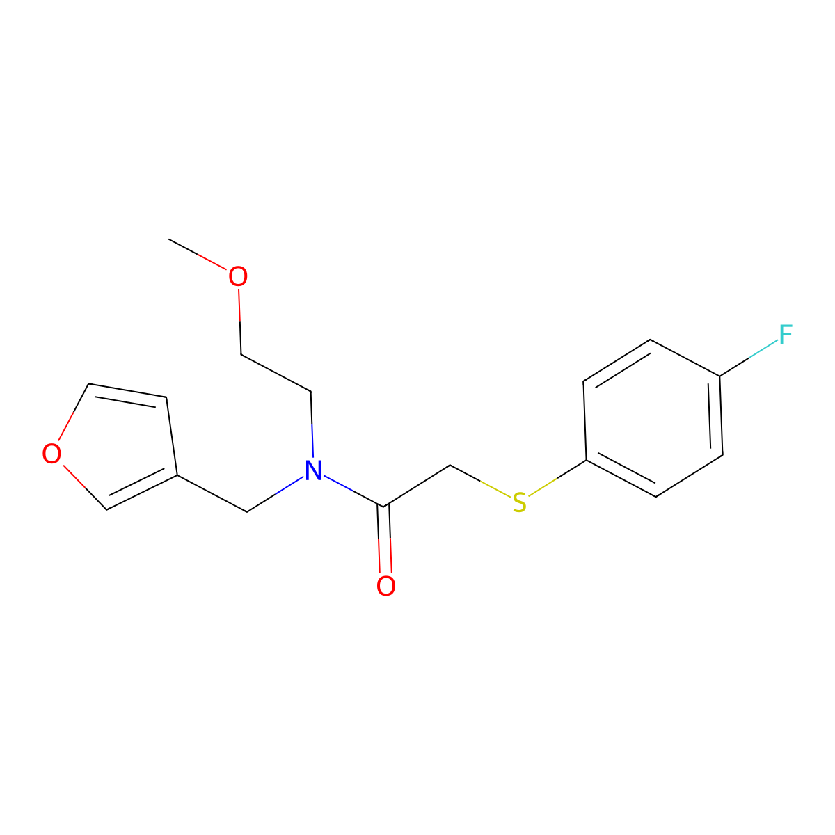 2-((4-fluorophenyl)thio)-N-(furan-3-ylmethyl)-N-(2-methoxyethyl)acetamide molecular structure, CAS 1421457-43-3