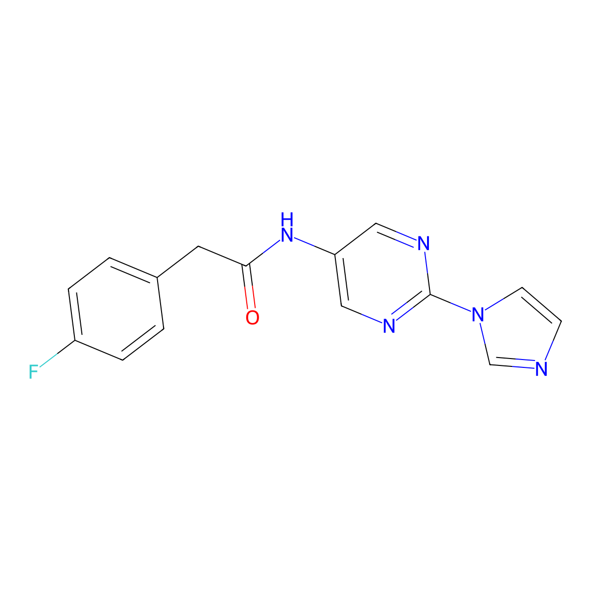 N-(2-(1H-imidazol-1-yl)pyrimidin-5-yl)-2-(4-fluorophenyl)acetamide molecular structure, CAS 1421457-44-4