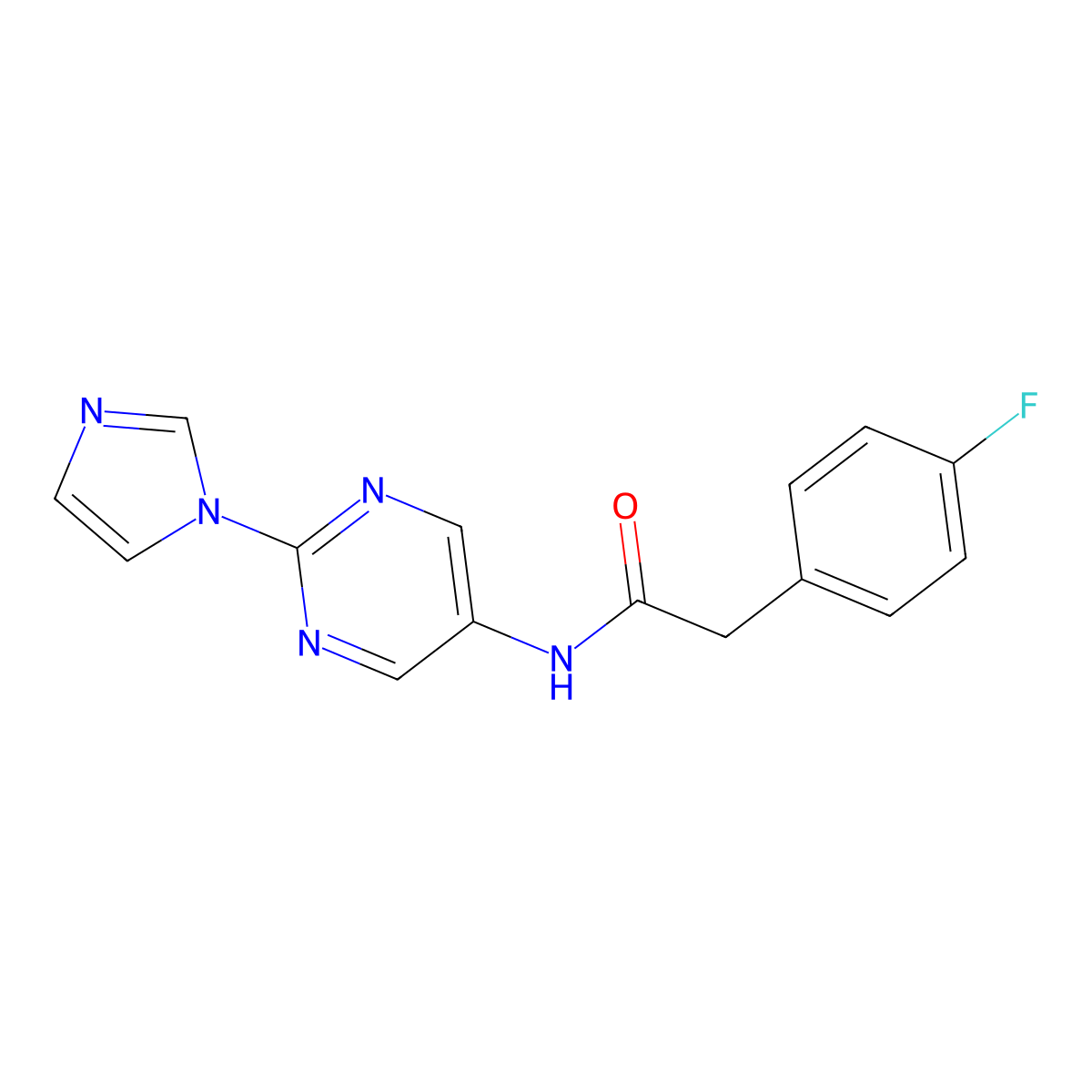 N-(2-(1H-imidazol-1-yl)pyrimidin-5-yl)-2-(4-fluorophenyl)acetamide molecular structure, CAS 1421457-44-4