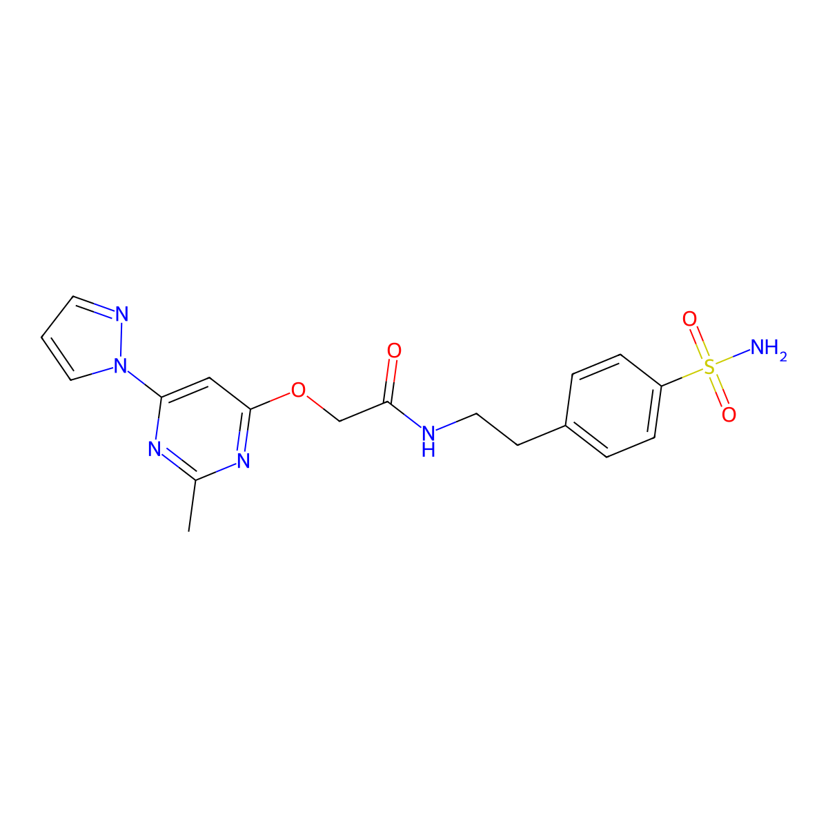 2-((2-methyl-6-(1H-pyrazol-1-yl)pyrimidin-4-yl)oxy)-N-(4-sulfamoylphenethyl)acetamide molecular structure, CAS 1421457-45-5